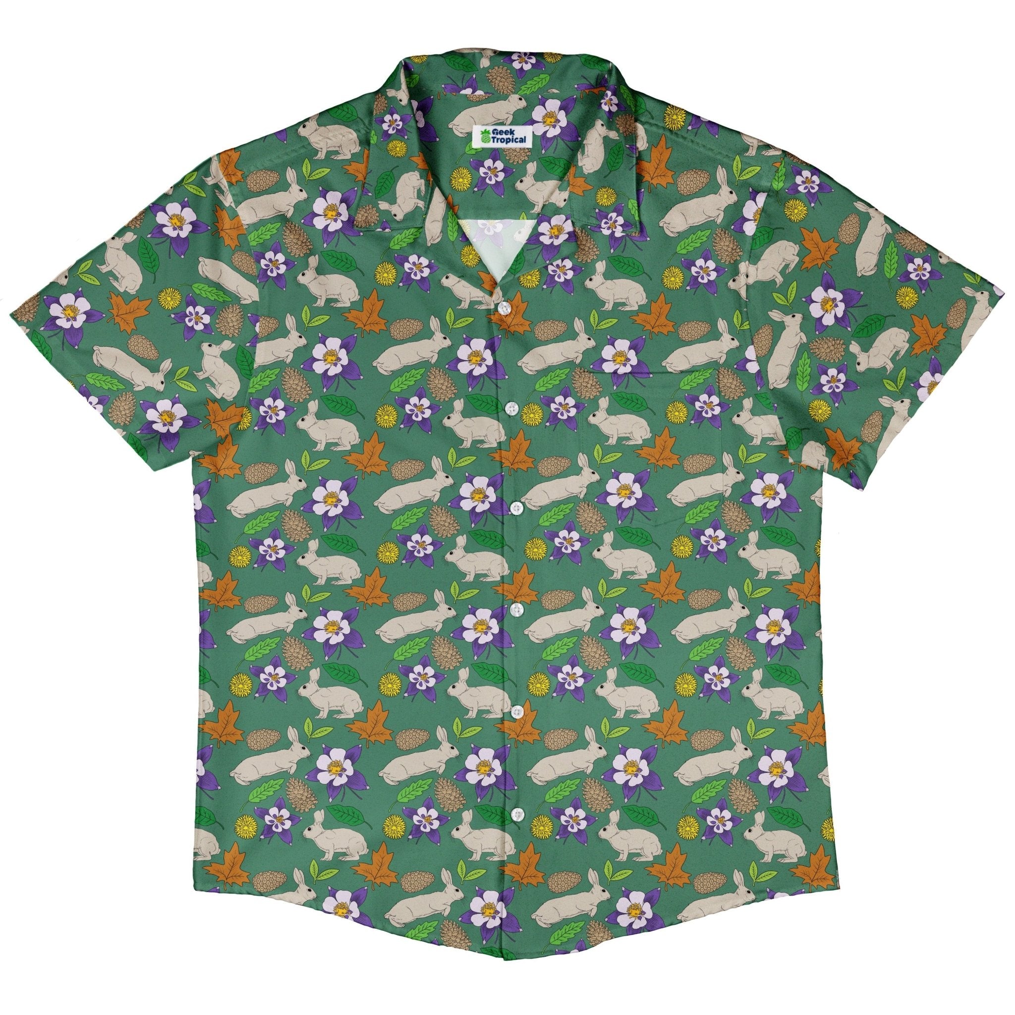 Spring Forest Green Button Up Shirt Geek Nerd adult sizing animal patterns botany print