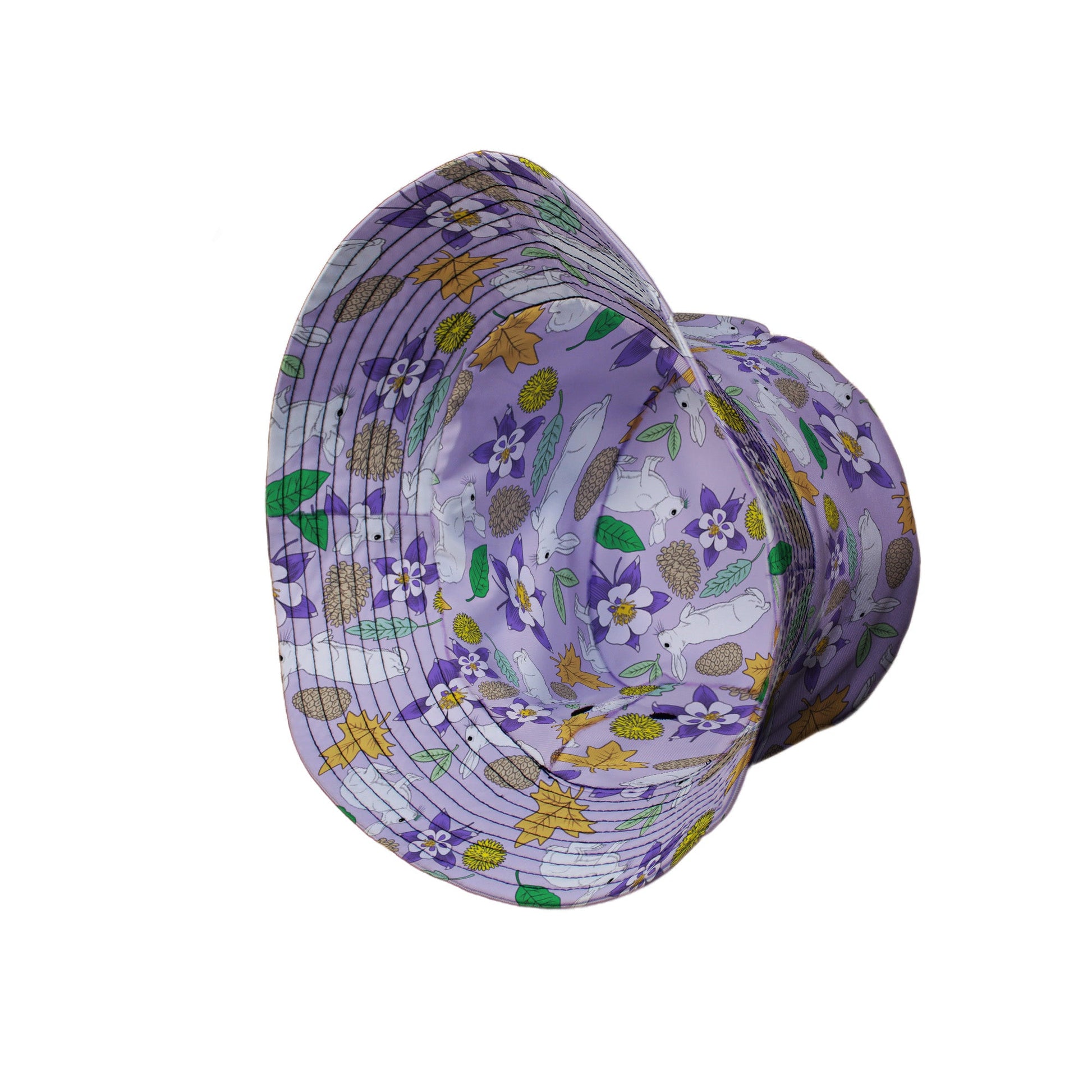 Spring Forest Purple Bucket Hat Geek Nerd animal patterns botany print Design by Julie Kitzes