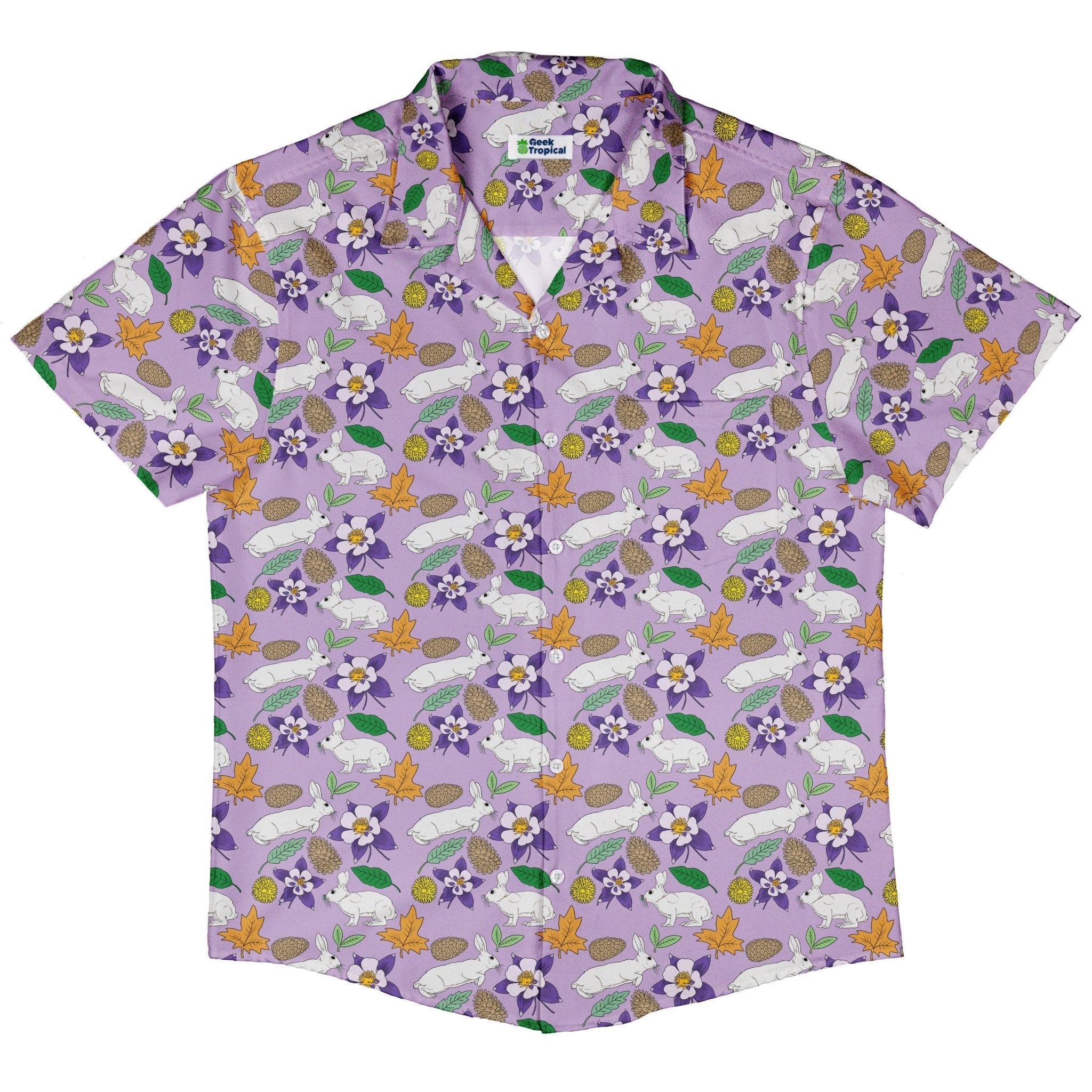 Spring Forest Purple Button Up Shirt Geek Nerd adult sizing animal patterns botany print