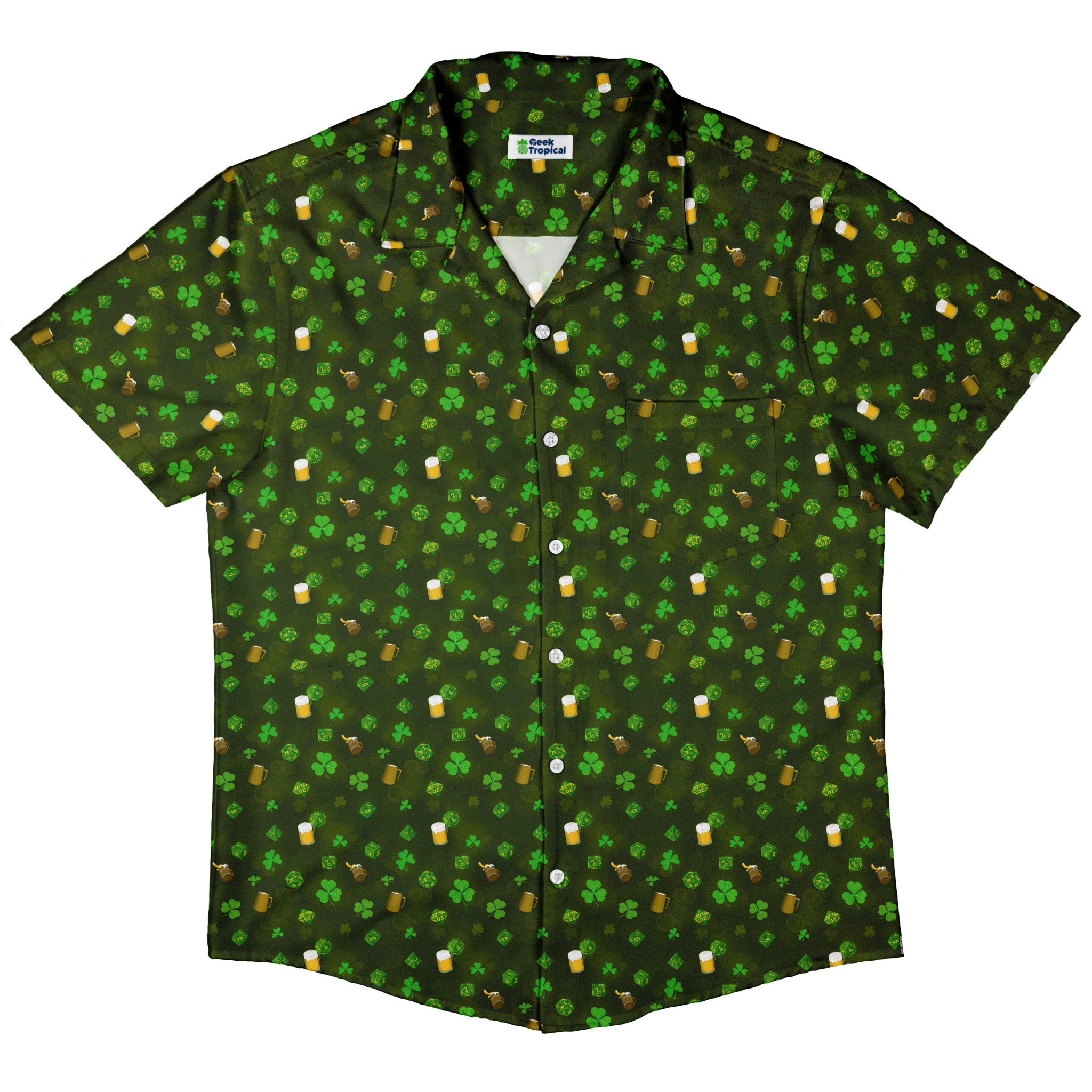 St. Patrick's Day DND Dice Button Up Shirt - adult sizing - Designs by Nathan - dnd & rpg print