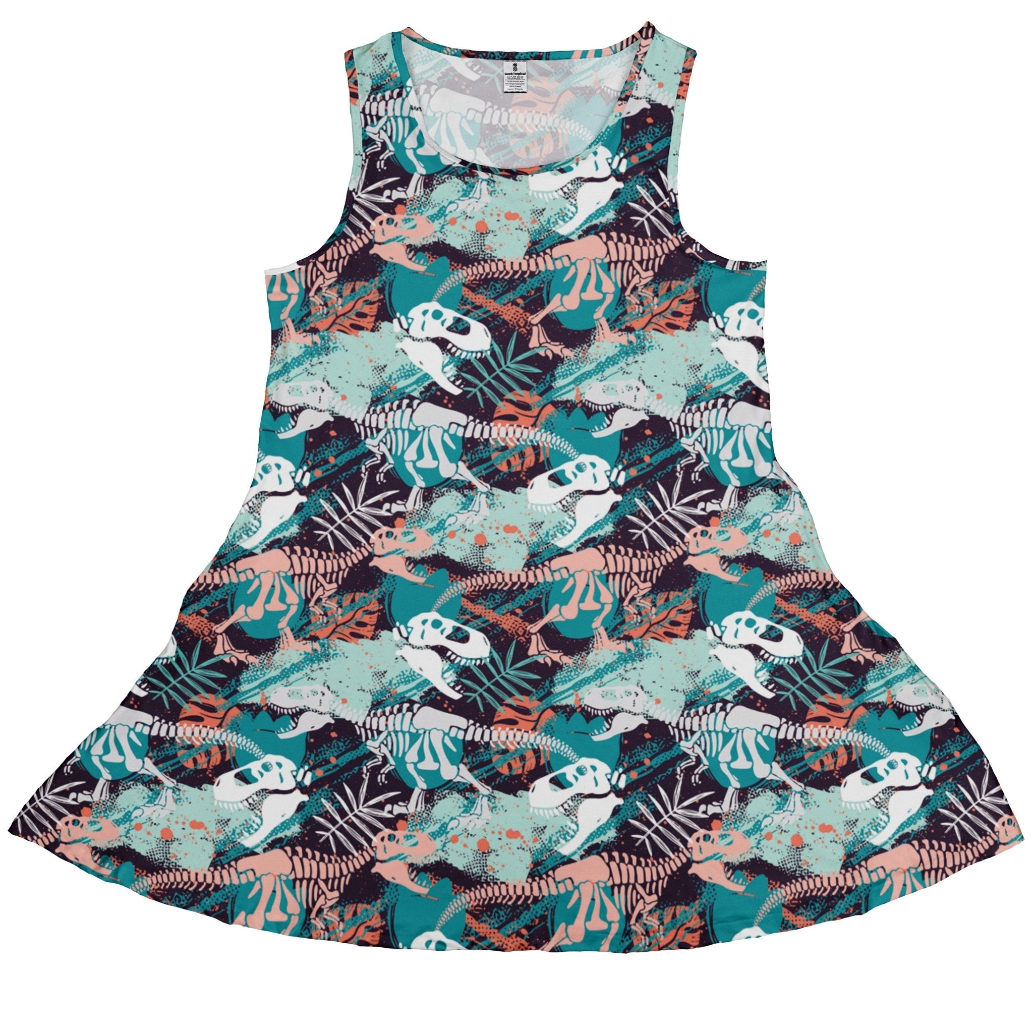 dinosaur dress ladies T-Rex Bones Footprints Green Dinosaur Sleeveless Dress