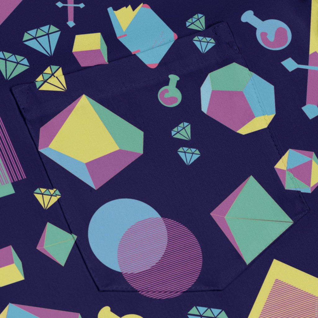 Tabletop RPG Weapons Items Purple Blue Dnd Long Sleeve Button Up Shirt Geek Nerd adult sizing dnd & rpg print FLOW DESC WRITING
