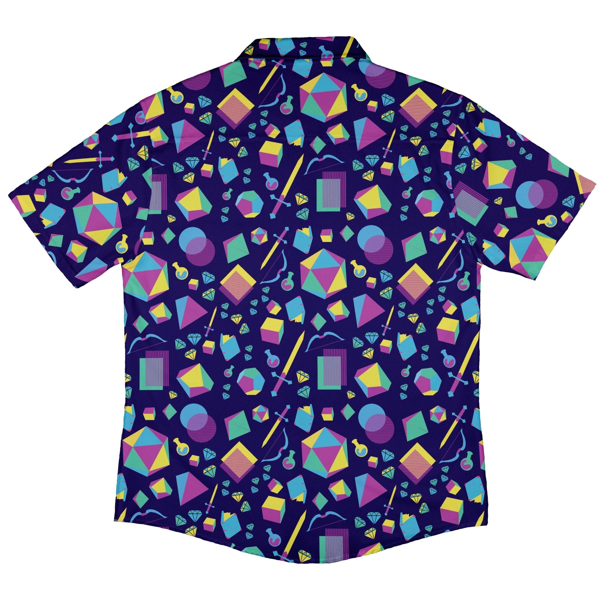 Tabletop RPG Weapons Items Purple Blue Dnd Button Up Shirt - adult sizing - dnd & rpg print - Maximalist Patterns