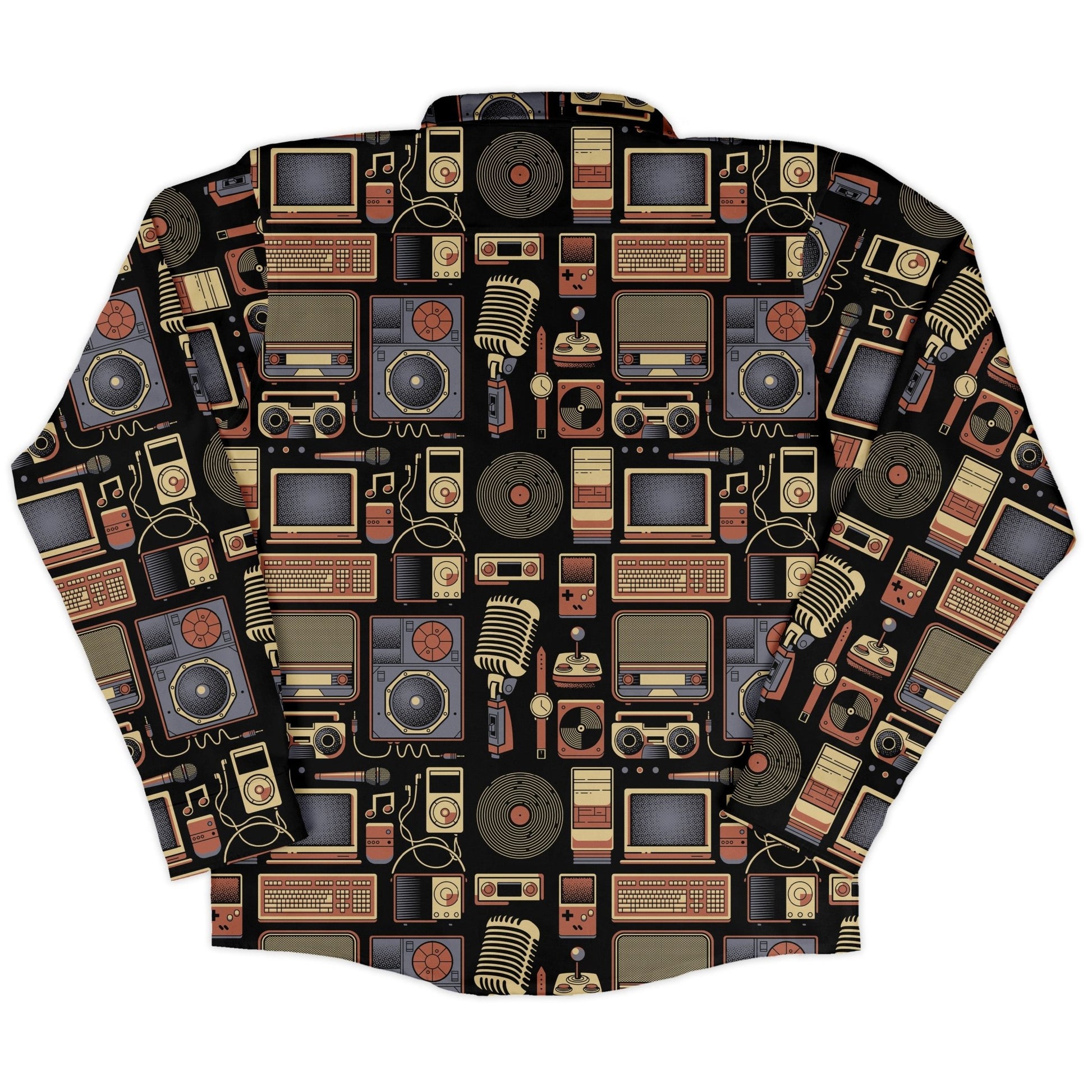 Throwback Tech Long Sleeve Button Up Shirt Geek Nerd adult sizing Design by Tobe Fonseca FLOW DESC WRITING
