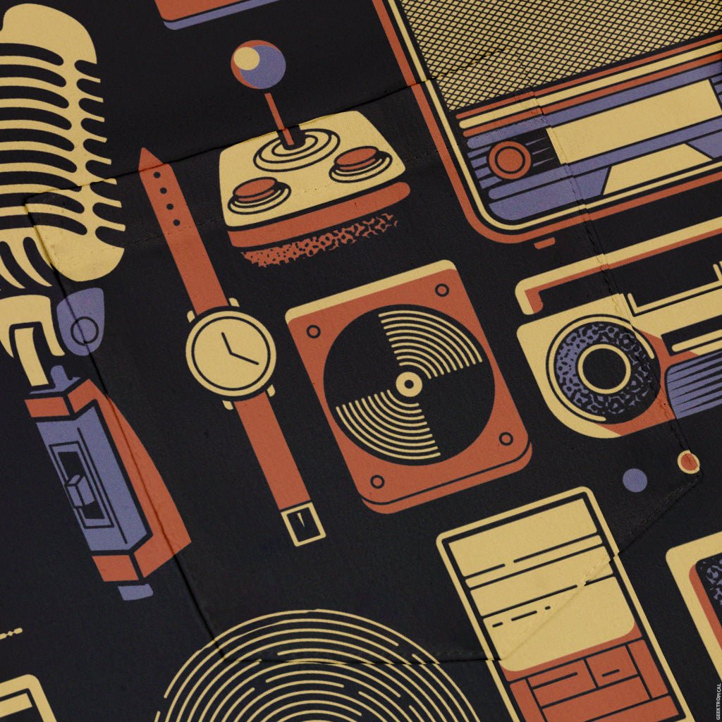 Throwback Tech Button Up Shirt - adult sizing - Design by Tobe Fonseca - music print