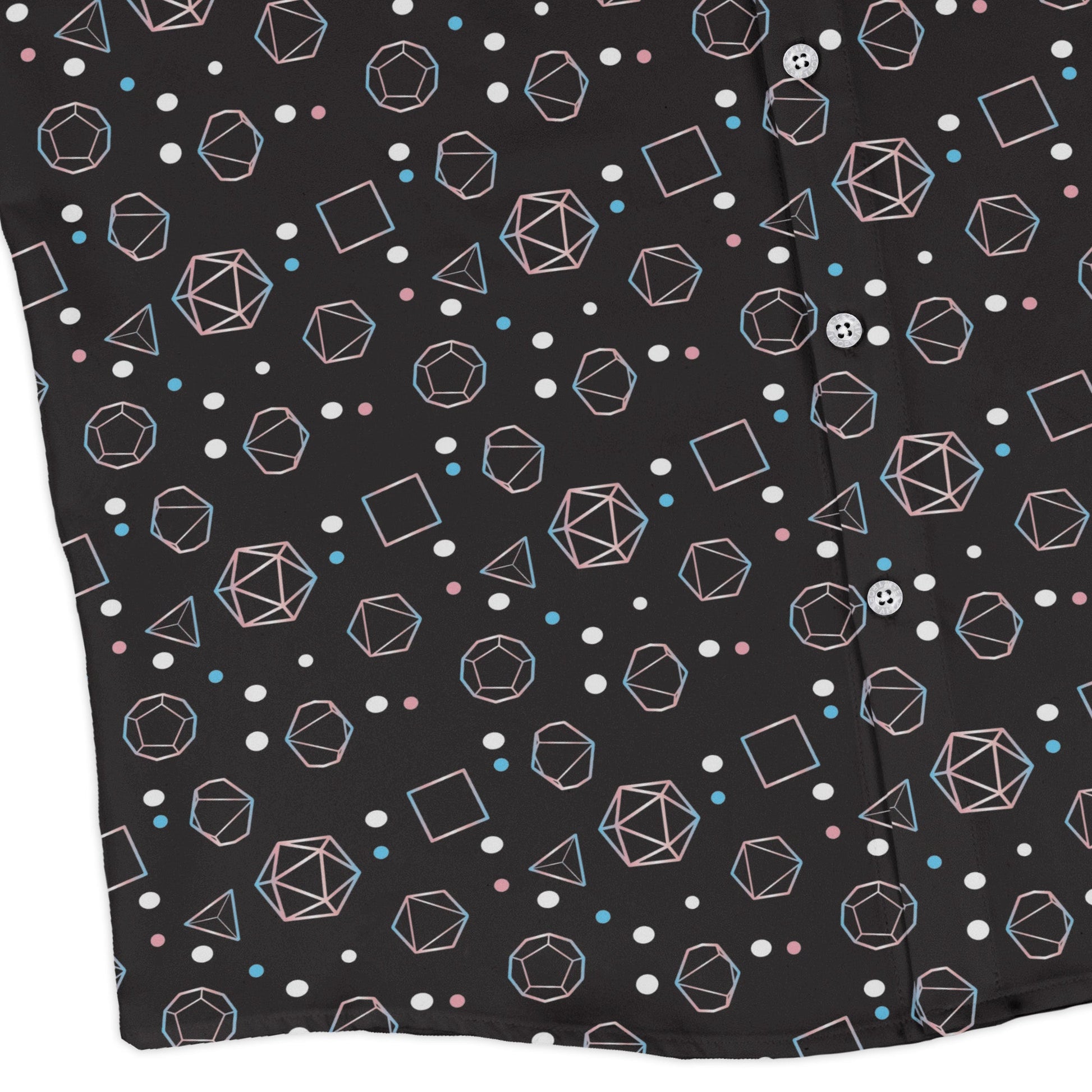 Trans Pride Flag Dnd Dice Long Sleeve Button Up Shirt Geek Nerd adult sizing Design by Heather Davenport dnd & rpg print