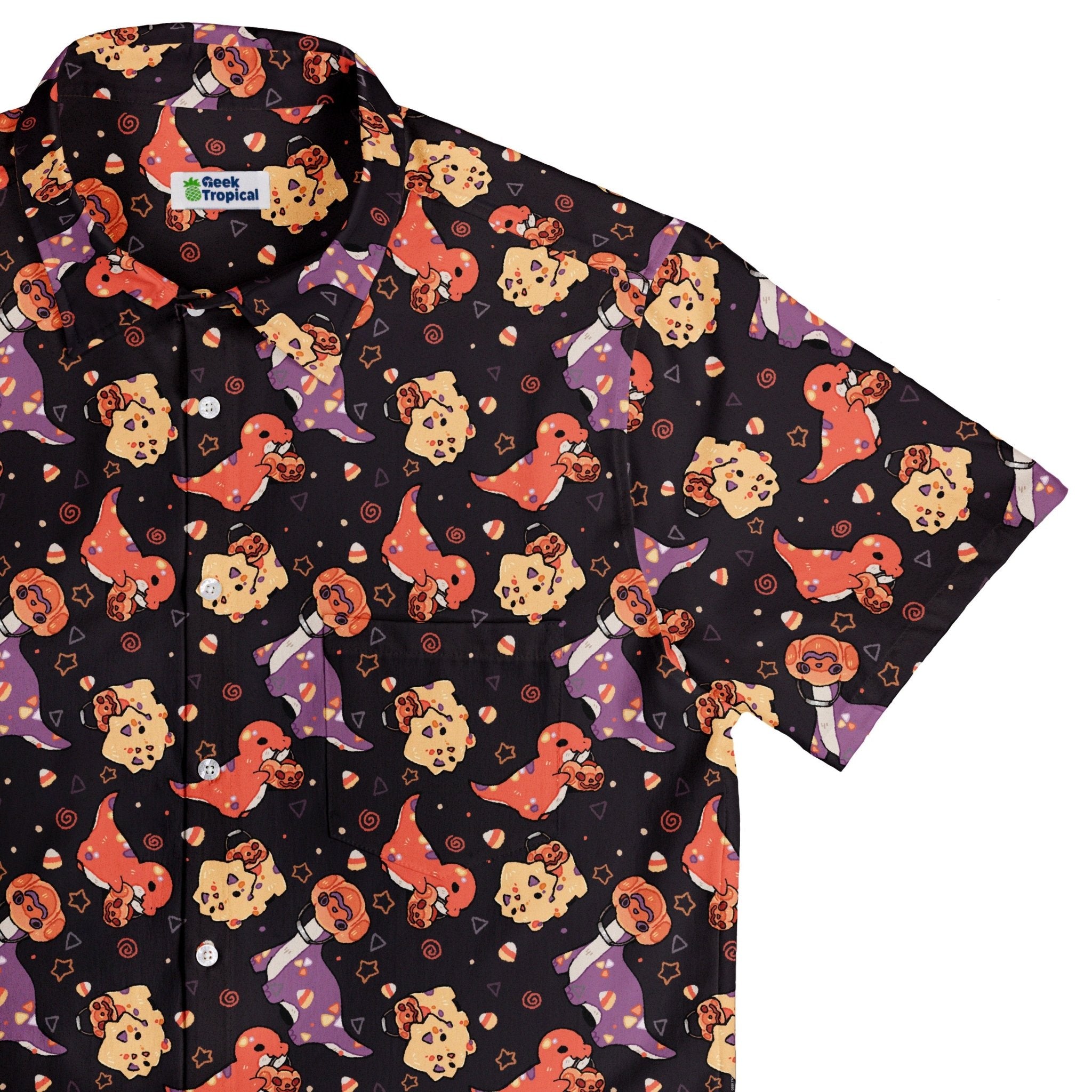 Trick or Treat Dinos Button Up Shirt Geek Nerd 0925 adult sizing All Adult Button Up Shirts