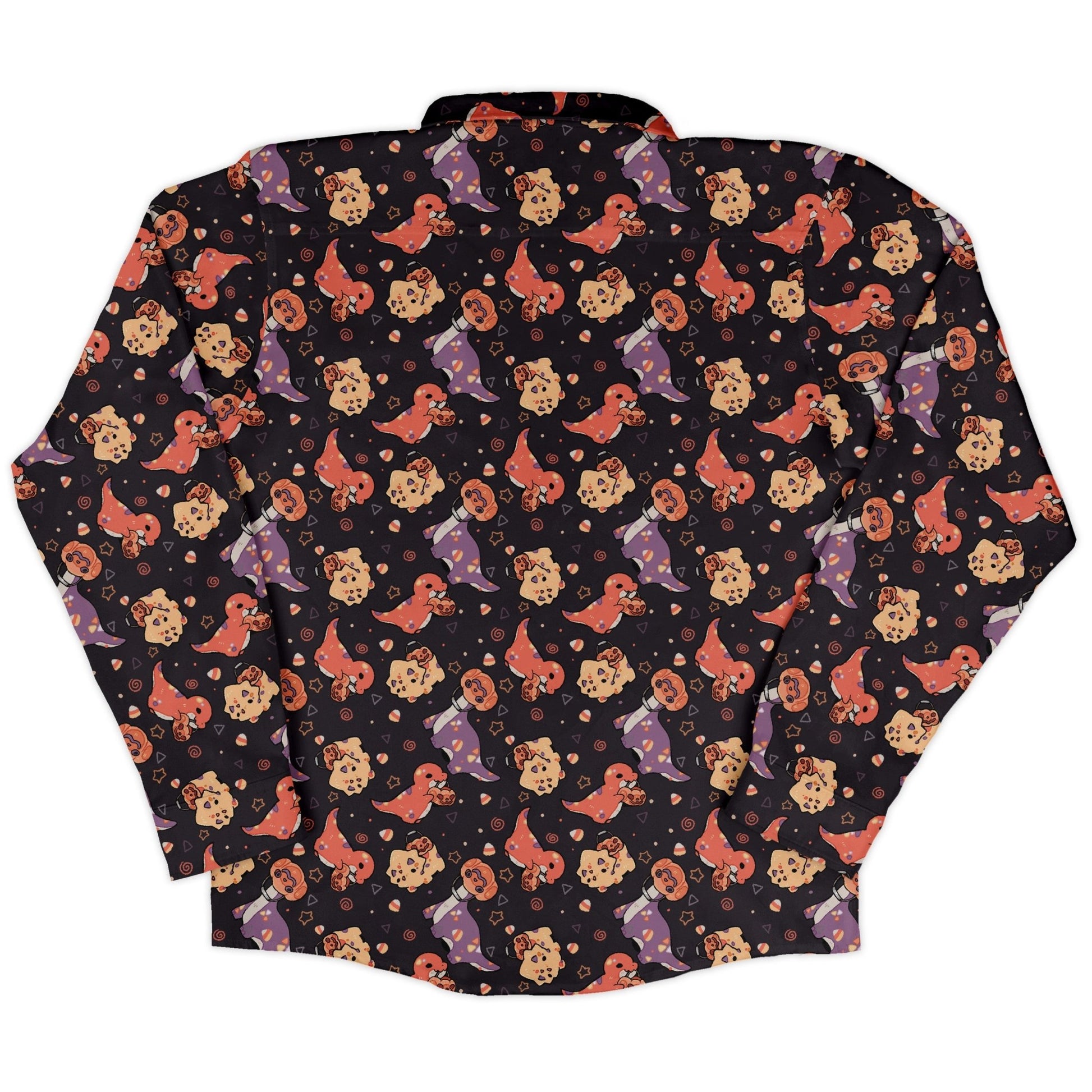 Trick or Treat Dinos Long Sleeve Button Up Shirt Geek Nerd 0925 adult sizing All Adult Button Up Shirts