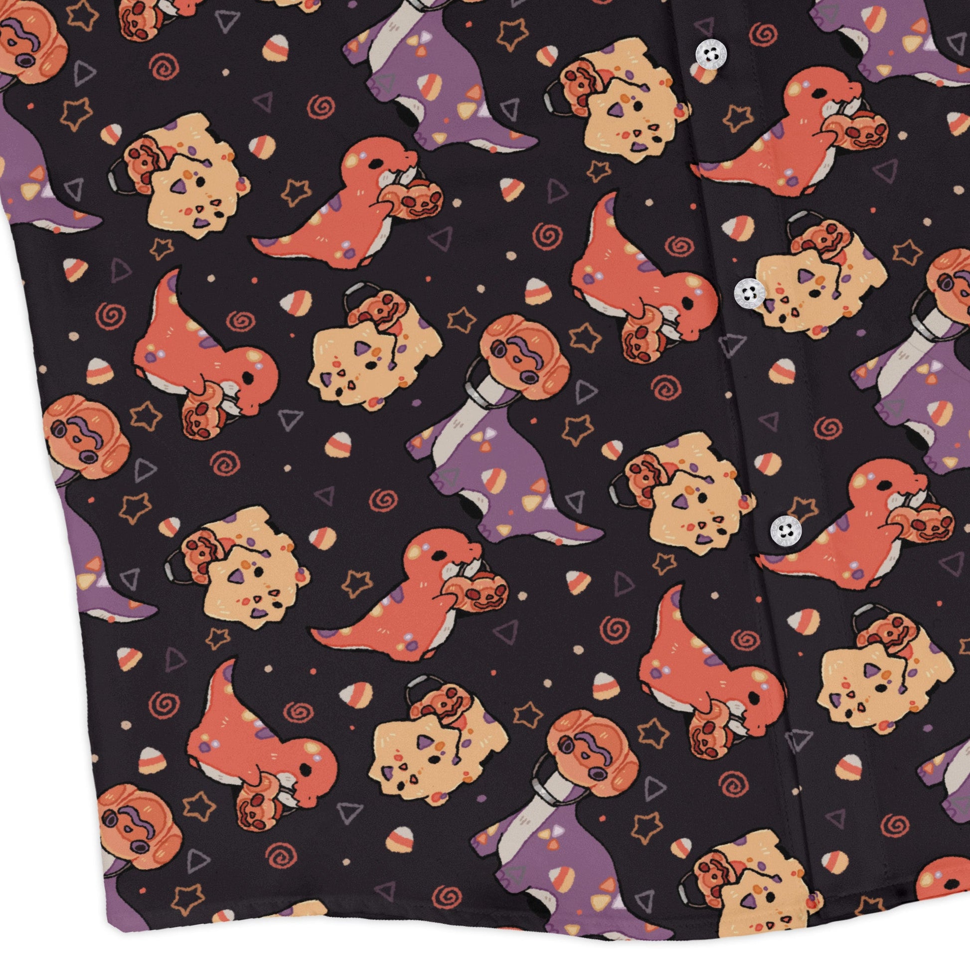 Trick or Treat Dinos Long Sleeve Button Up Shirt Geek Nerd 0925 adult sizing All Adult Button Up Shirts