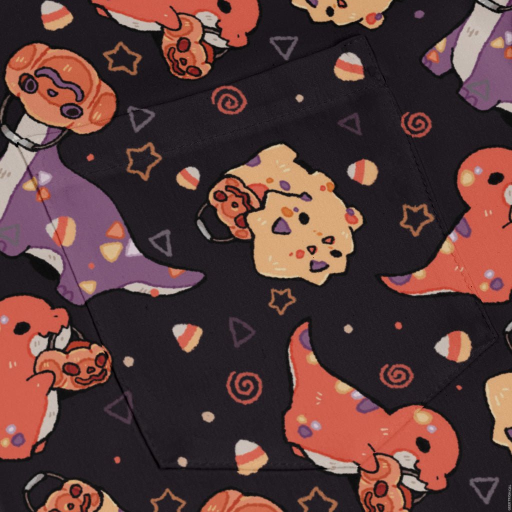 Trick or Treat Dinos Long Sleeve Button Up Shirt Geek Nerd 0925 adult sizing All Adult Button Up Shirts