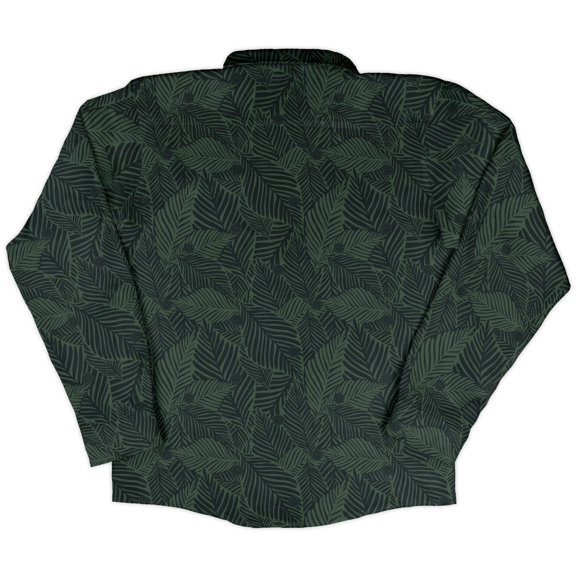 Tropical Dnd Dice Long Sleeve Button Up Shirt Geek Nerd adult sizing Design by Dunking Toast dnd & rpg print