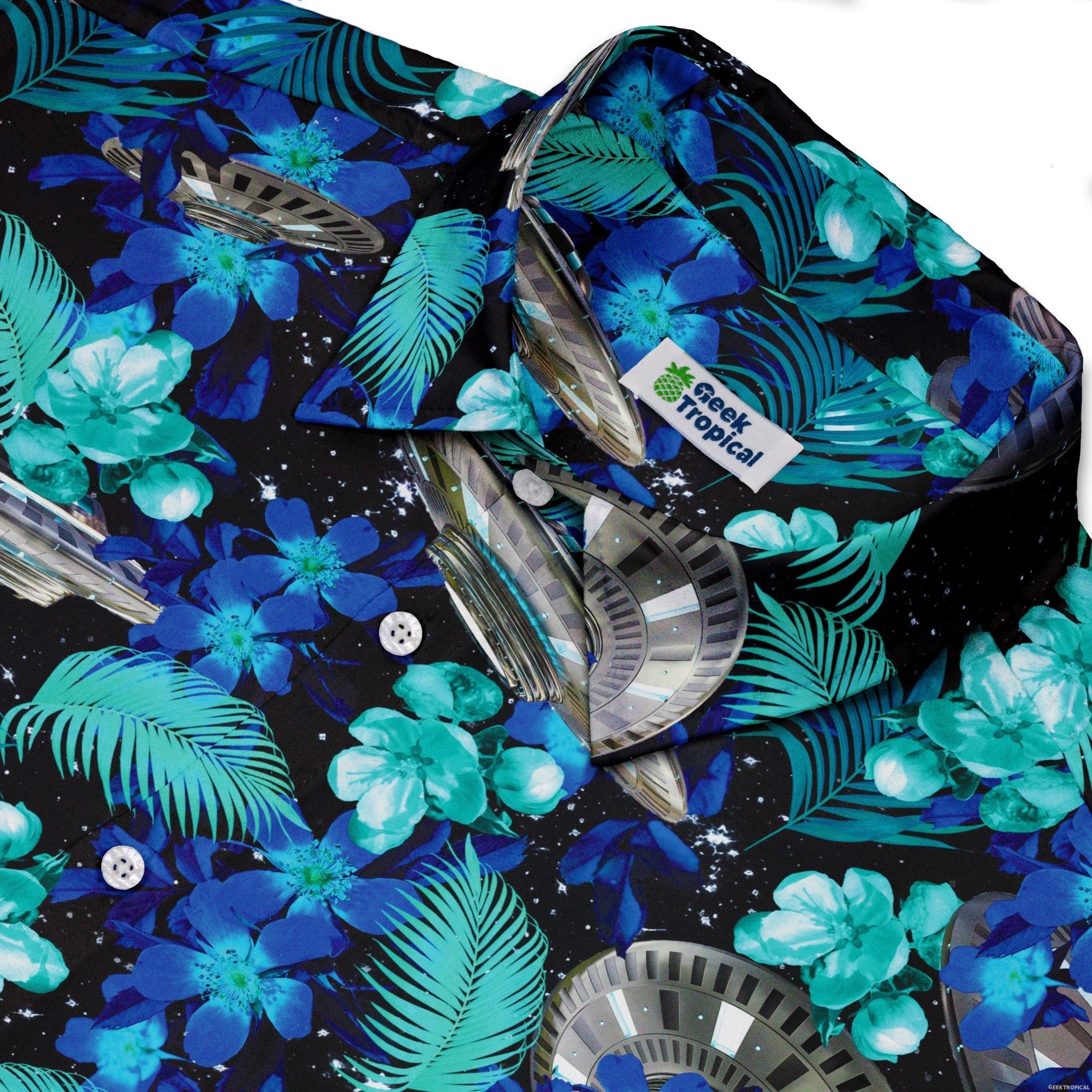 Tropical UFO Space Button Up Shirt - adult sizing - Design by Random Galaxy - Maximalist Patterns
