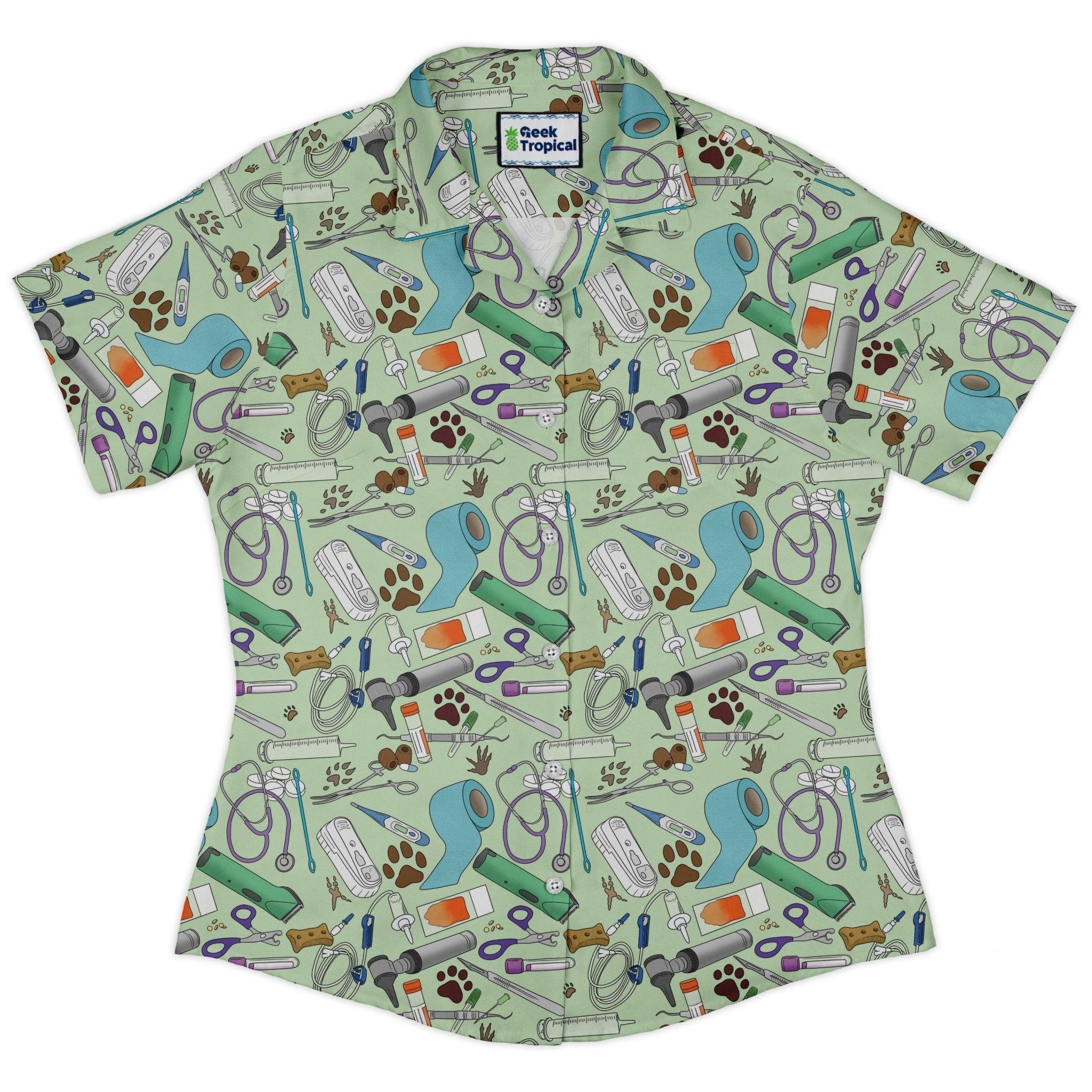 Vet Tech Curvy Button Up Shirt Geek Nerd 0925 All Adult Button Up Shirts Animal Patterns