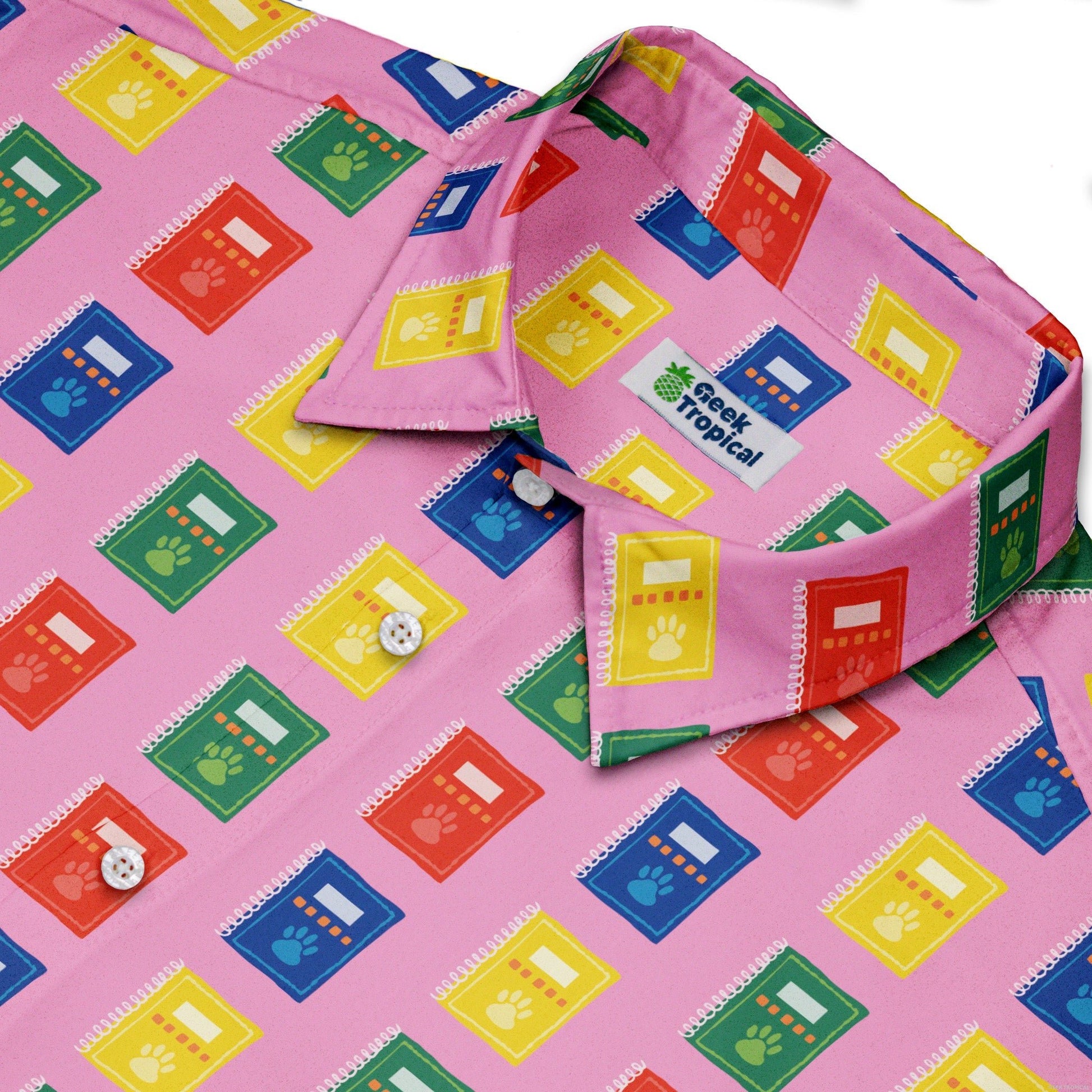 Vet Text Books Button Up Shirt Geek Nerd adult sizing animal patterns Design by Zirkus Design
