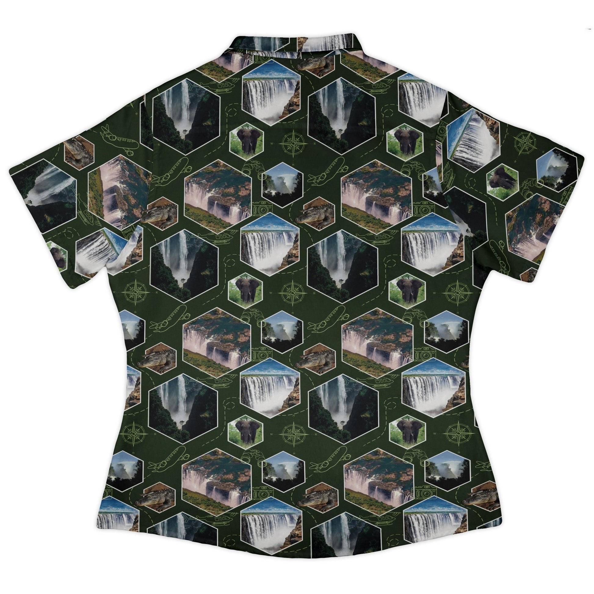 Victoria Falls Wonder Curvy Button Up Shirt Geek Nerd 0925 All Adult Button Up Shirts Animal Patterns