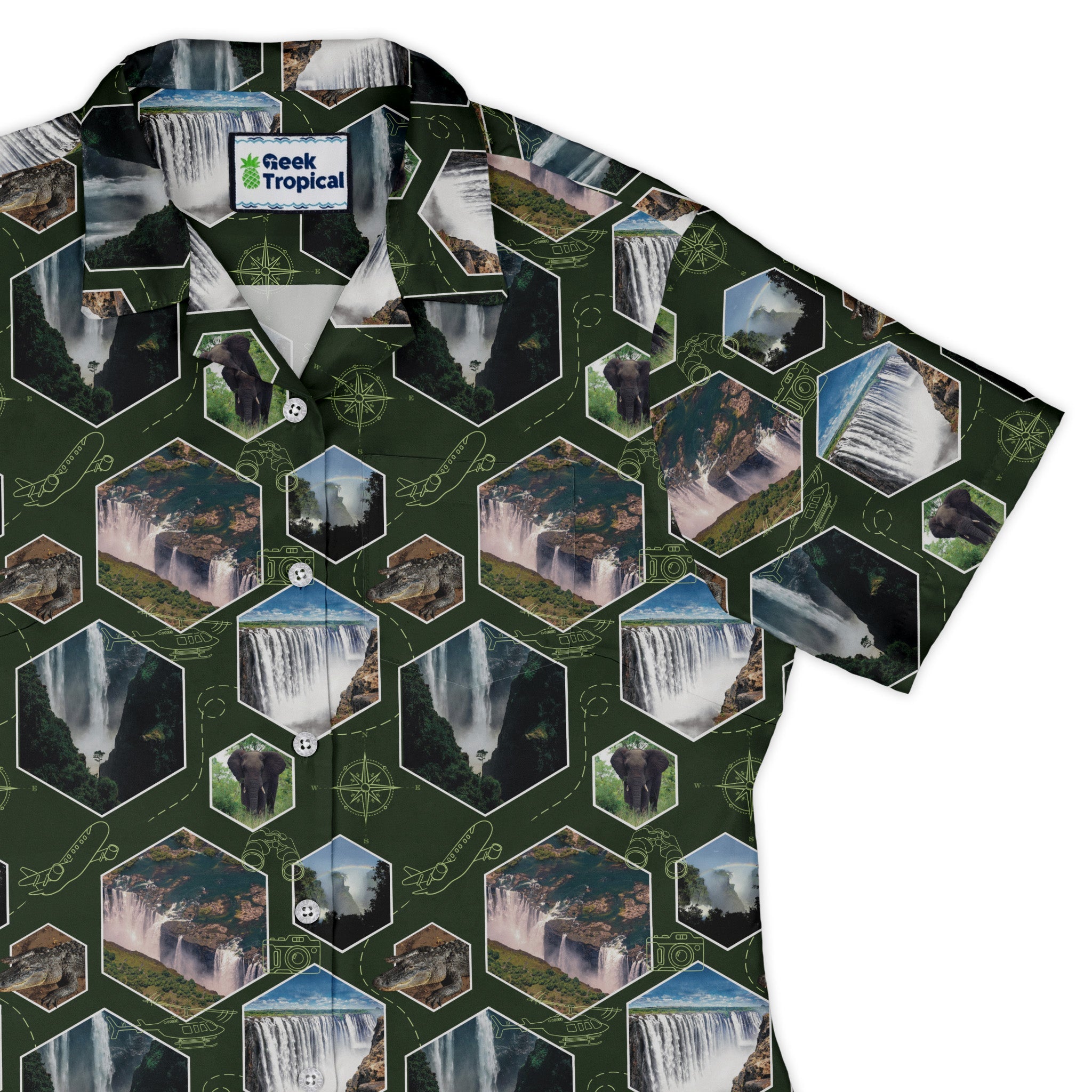 Victoria Falls Wonder Curvy Button Up Shirt Geek Nerd 0925 All Adult Button Up Shirts Animal Patterns