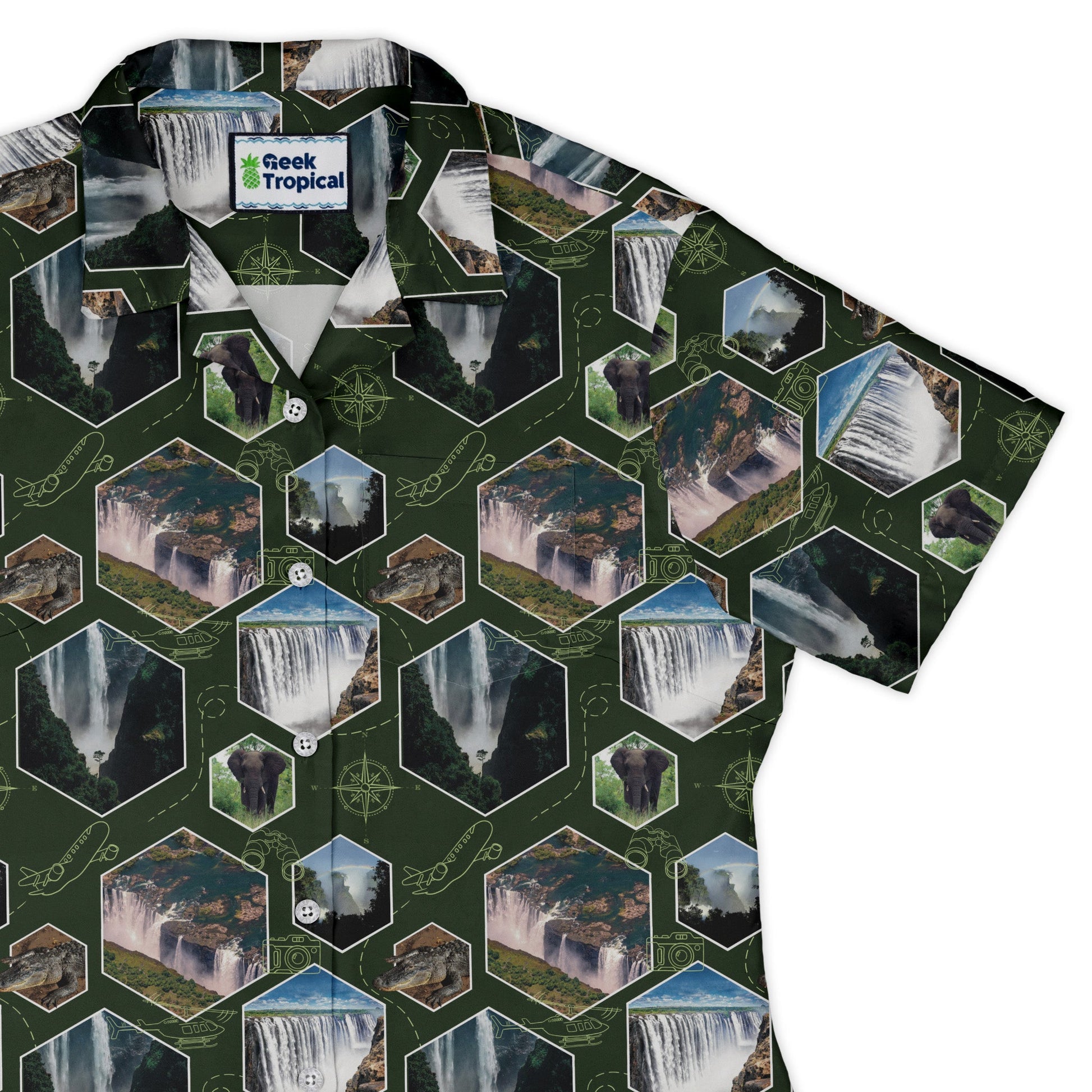 Victoria Falls Wonder Curvy Button Up Shirt Geek Nerd 0925 All Adult Button Up Shirts Animal Patterns