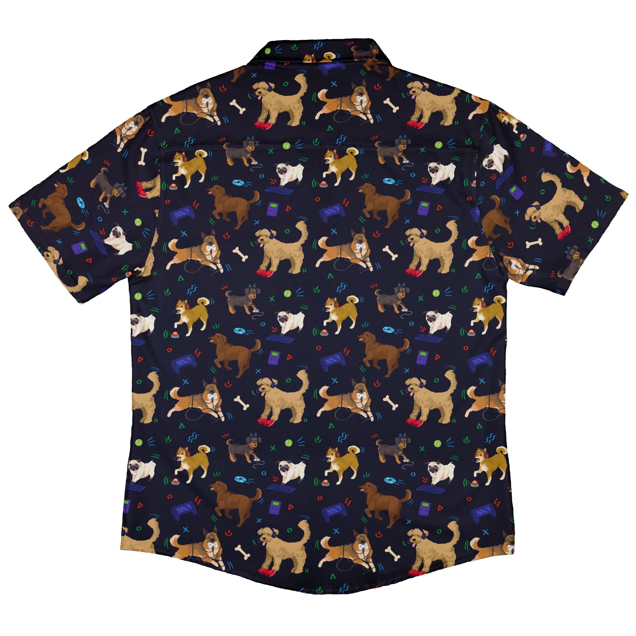Video Game Dogs Dark Button Up Shirt - adult sizing - Animal Patterns - Design by Claire Murphy