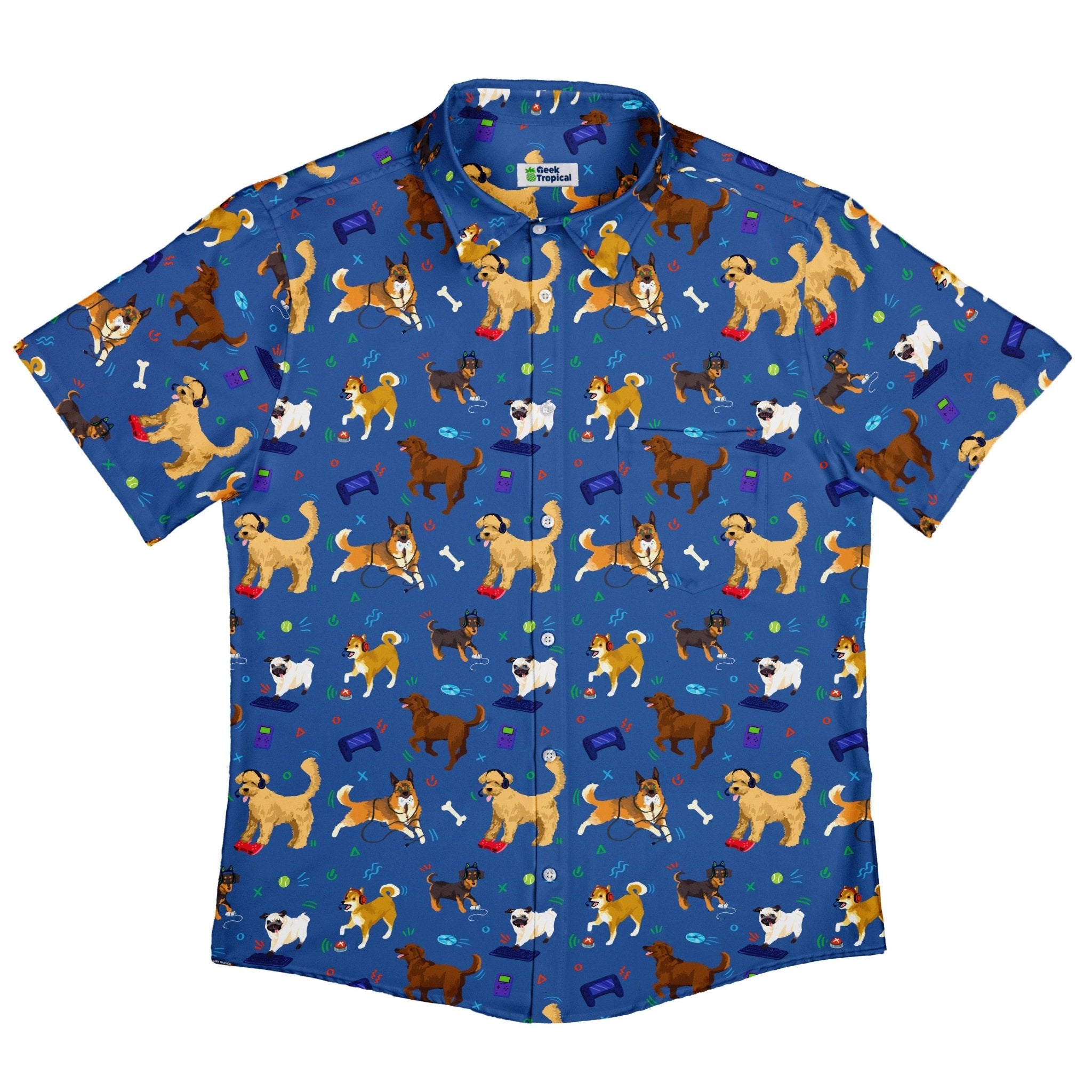 Video Game Dogs Light Button Up Shirt - adult sizing - Animal Patterns - Design by Claire Murphy