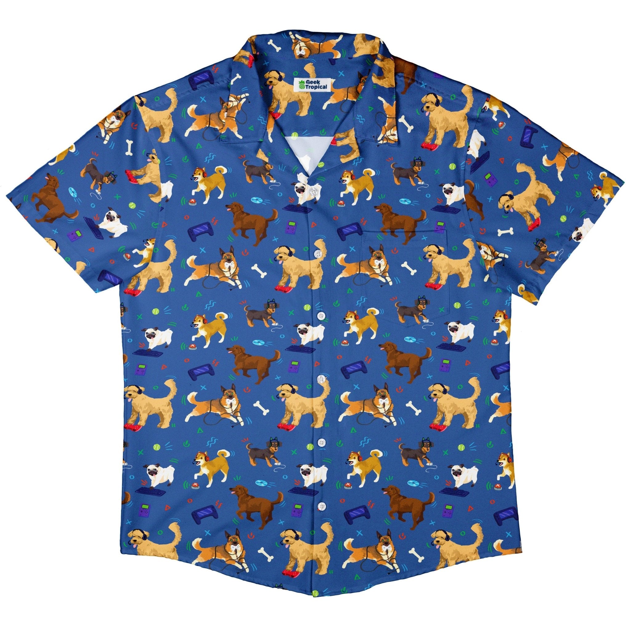 Video Game Dogs Light Button Up Shirt - adult sizing - Animal Patterns - Design by Claire Murphy