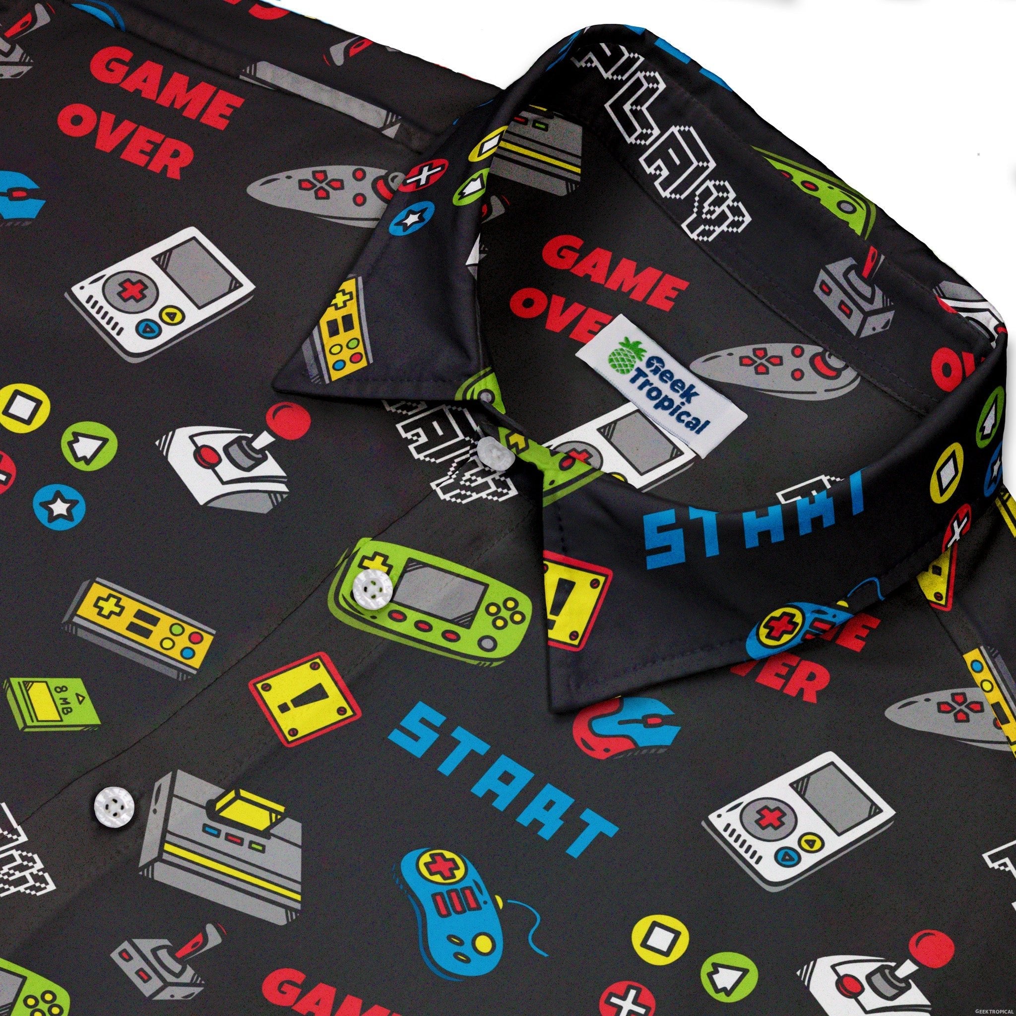 Video Gamer Black Video Game Button Up Shirt - adult sizing - video game arcade print -