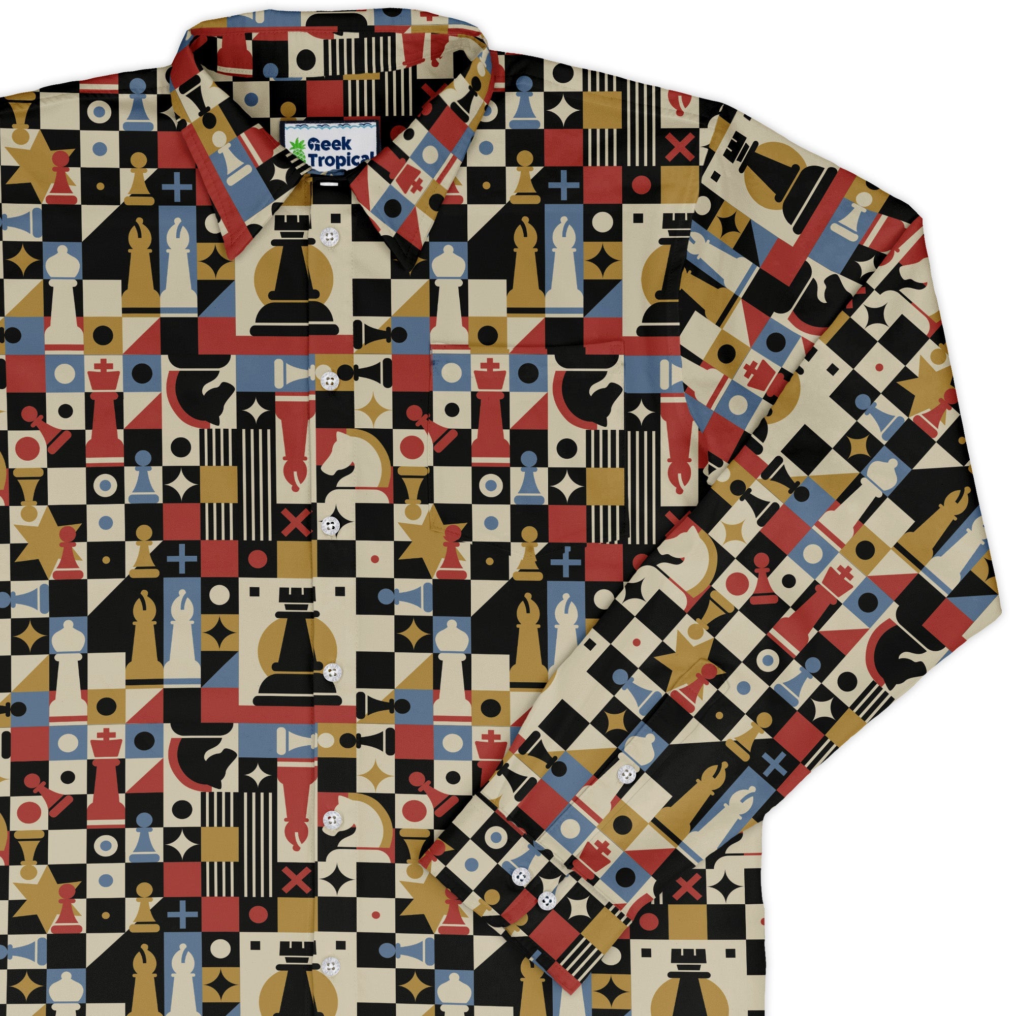 Vintage Chess Art Long Sleeve Button Up Shirt Geek Nerd 0925 adult sizing All Adult Button Up Shirts