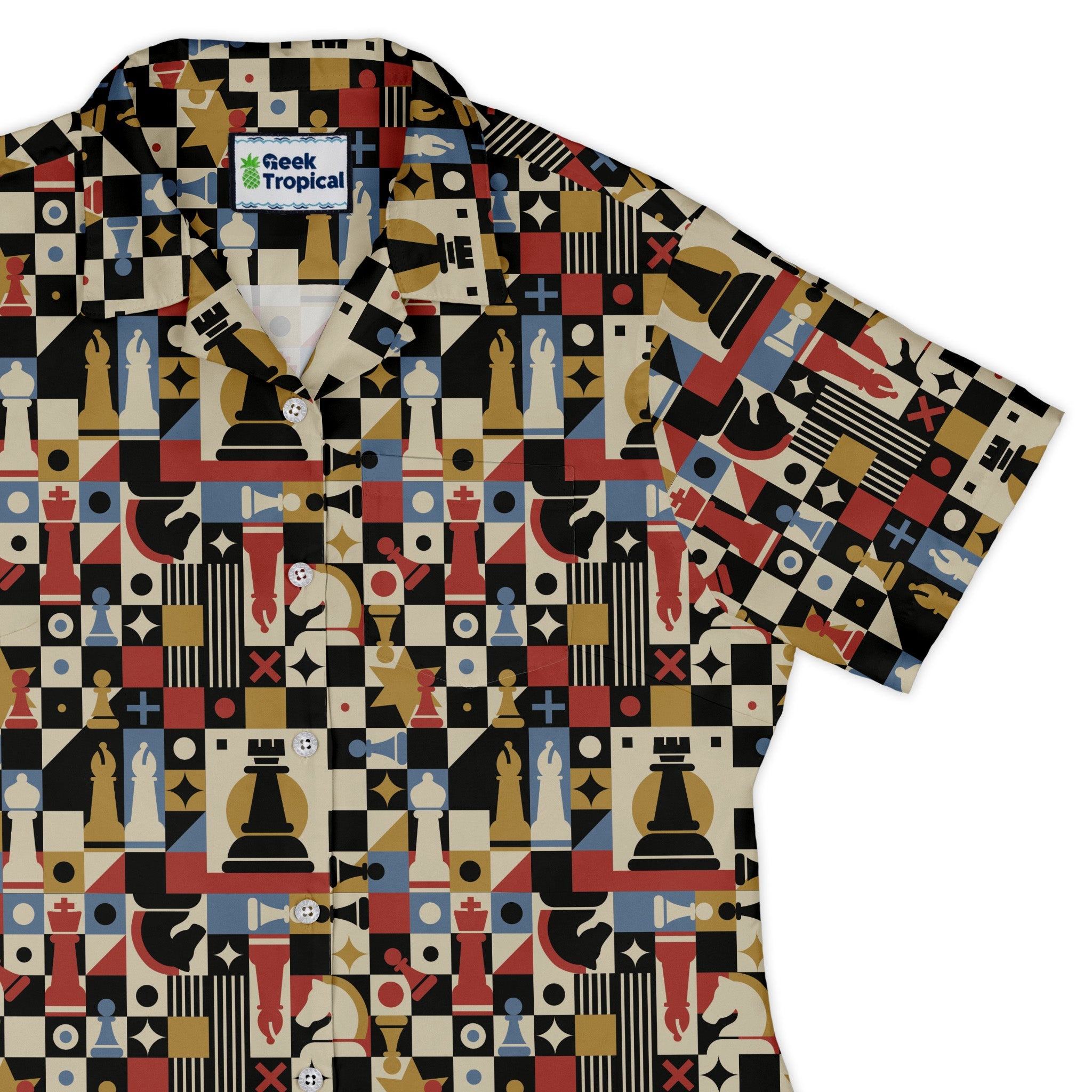 Vintage Chess Art Curvy Button Up Shirt Geek Nerd 0925 All Adult Button Up Shirts board game print