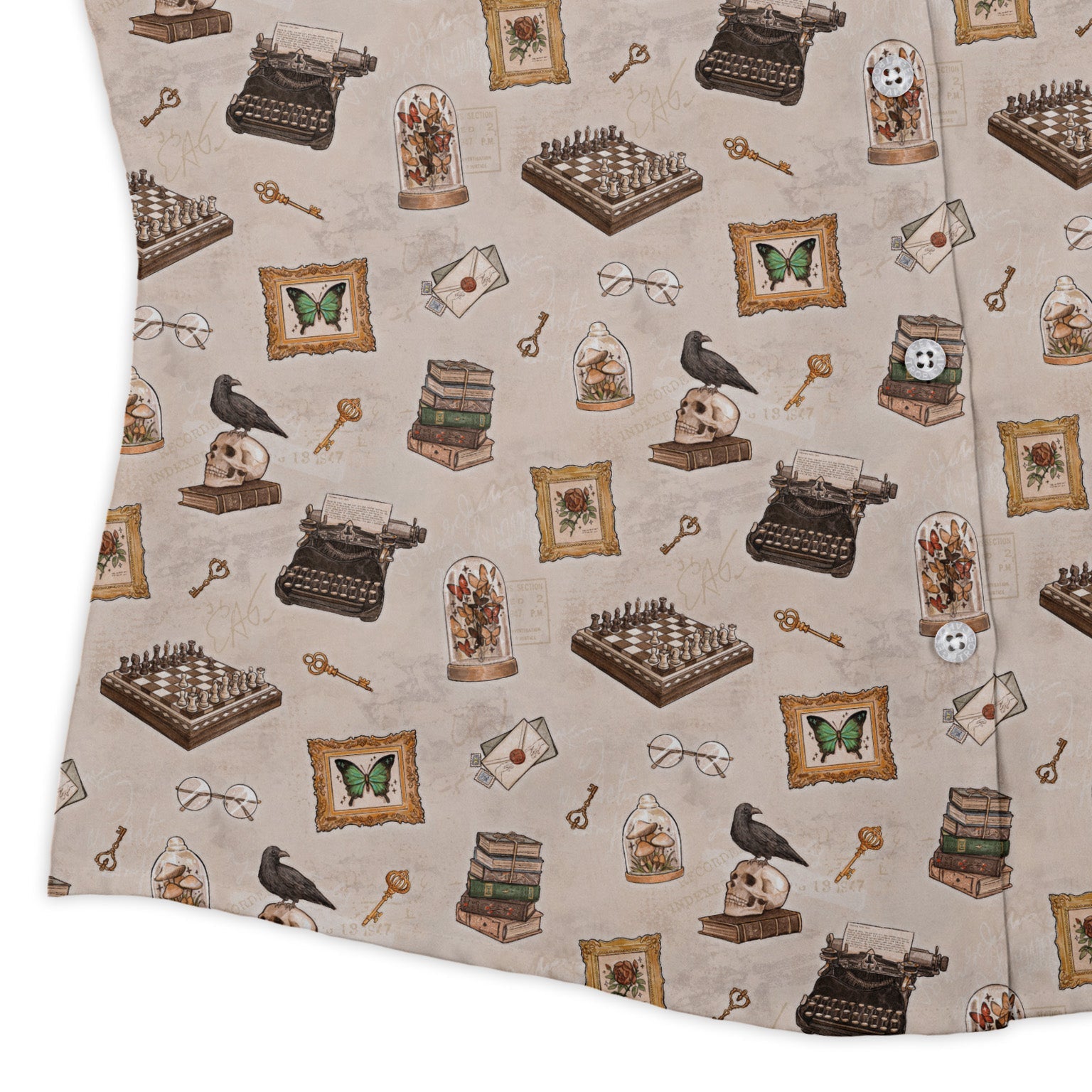 Vintage Gothic Library Curvy Button Up Shirt Geek Nerd Anime Ivy Dolamore women