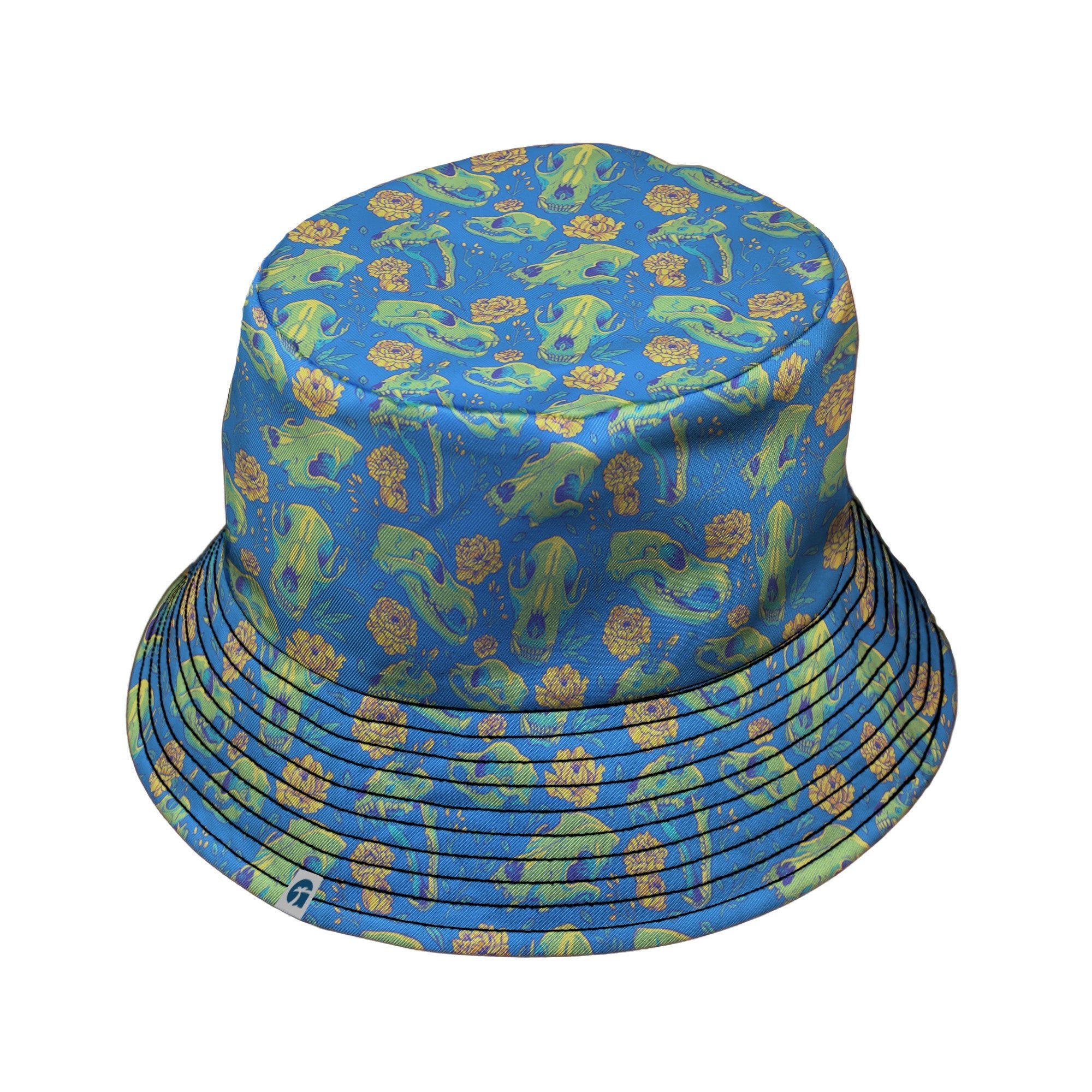 Wildfang Flora Blue Bucket Hat Geek Nerd animal patterns botany print Design by Julie Kitzes