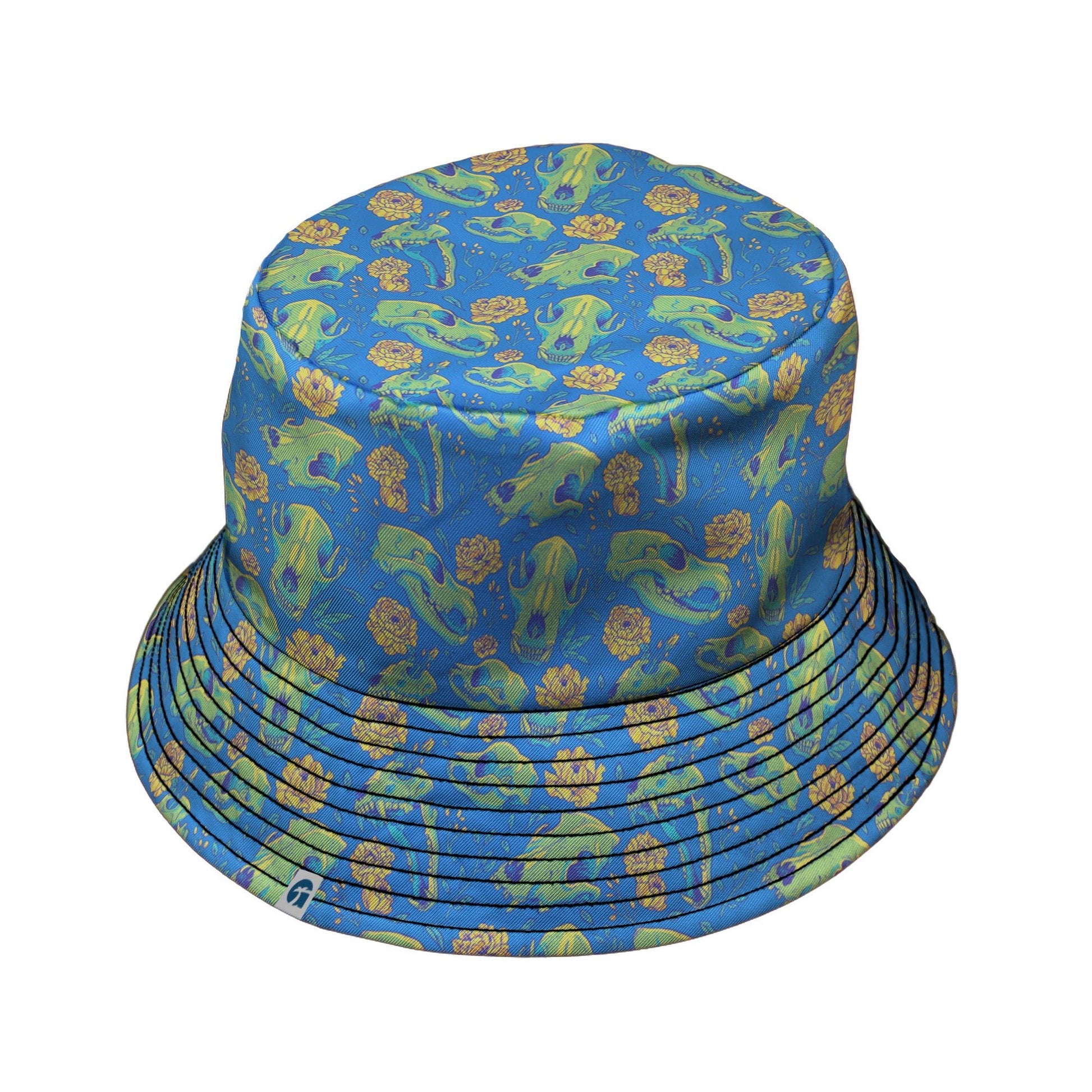 Wildfang Flora Blue Bucket Hat Geek Nerd animal patterns botany print Design by Julie Kitzes