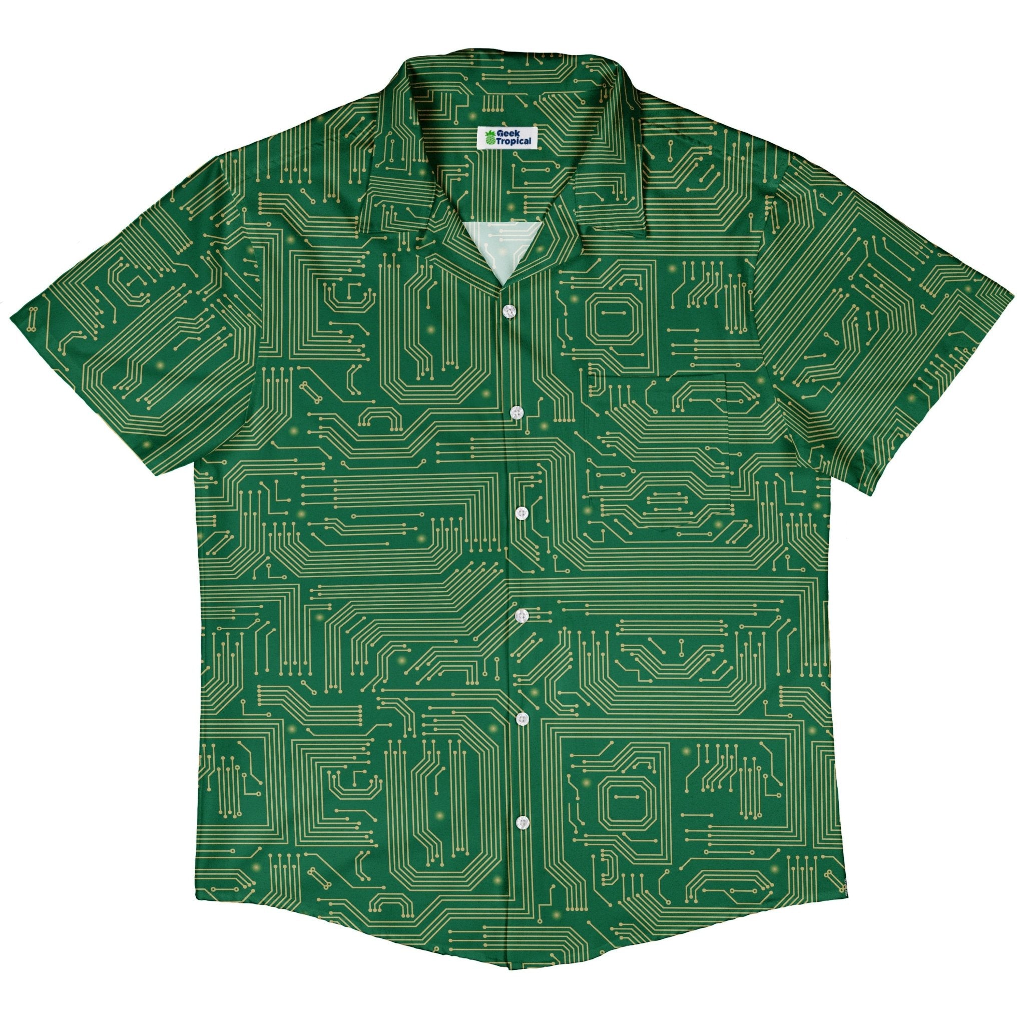 computer circuit board yellow green Button Up Shirt Geek Nerd 0925 adult sizing All Adult Button Up Shirts