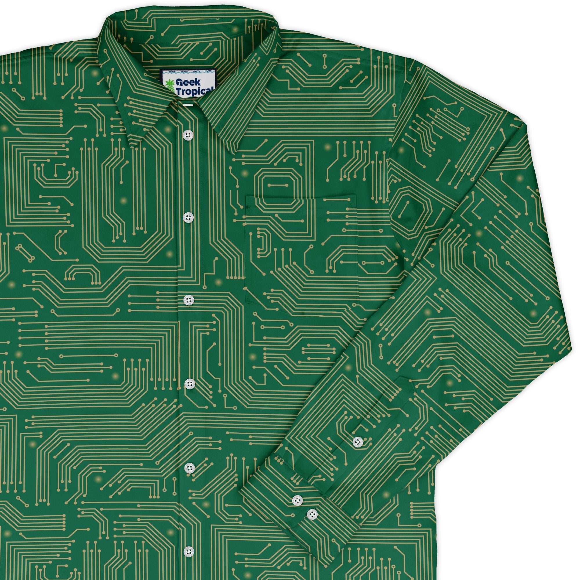 computer circuit board yellow green Long Sleeve Button Up Shirt Geek Nerd 0925 adult sizing All Adult Button Up Shirts