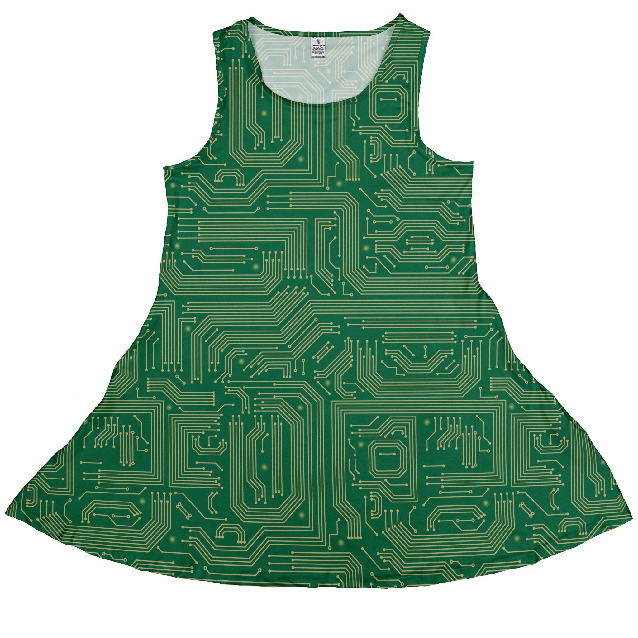 computer circuit board yellow green Dress Geek Nerd 0925 computer print FLOW DESC WRITING