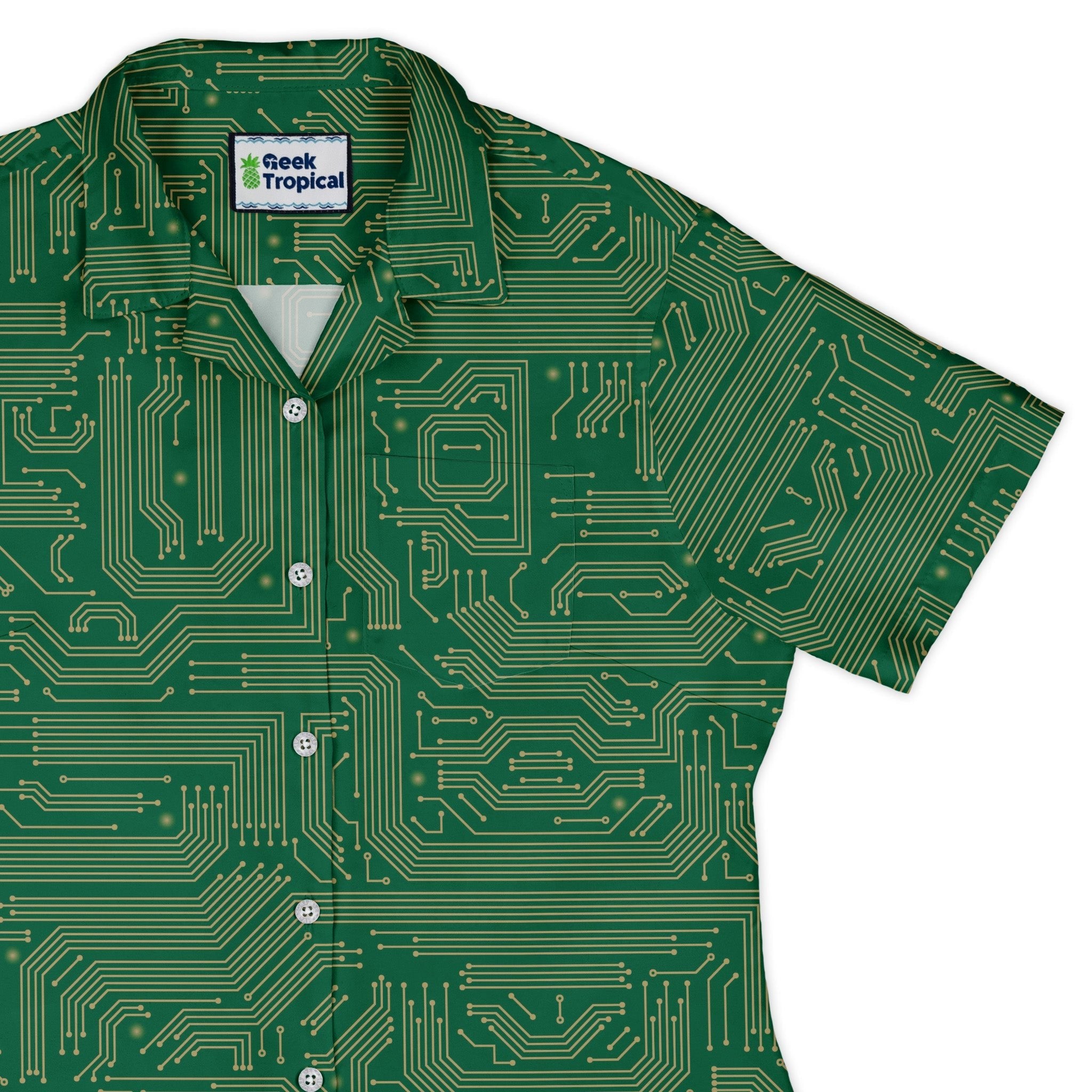 computer circuit board yellow green Curvy Button Up Shirt Geek Nerd 0925 All Adult Button Up Shirts computer print