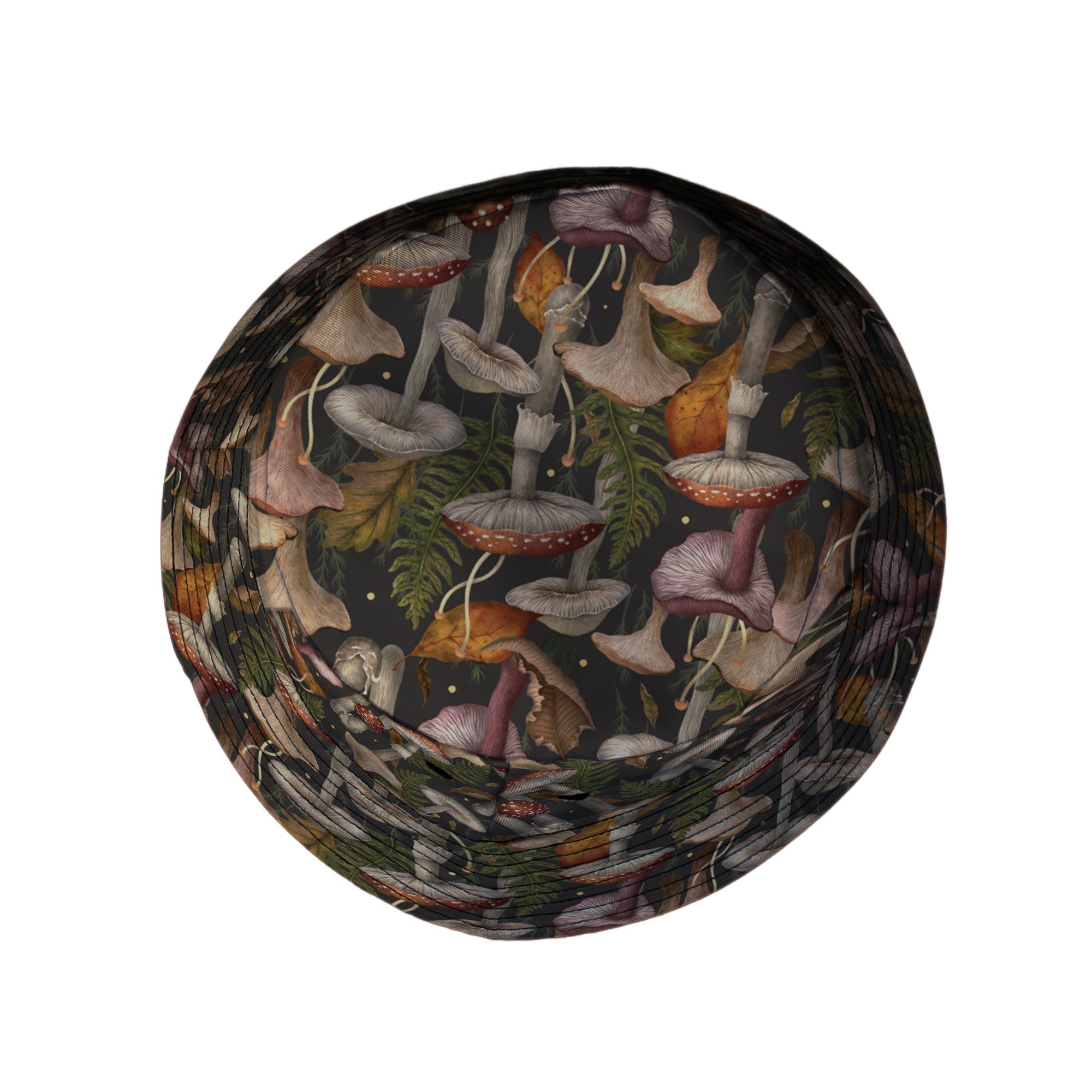 Episodic Autumn Mushroom Collage Bucket Hat - M - Grey Stitching - -