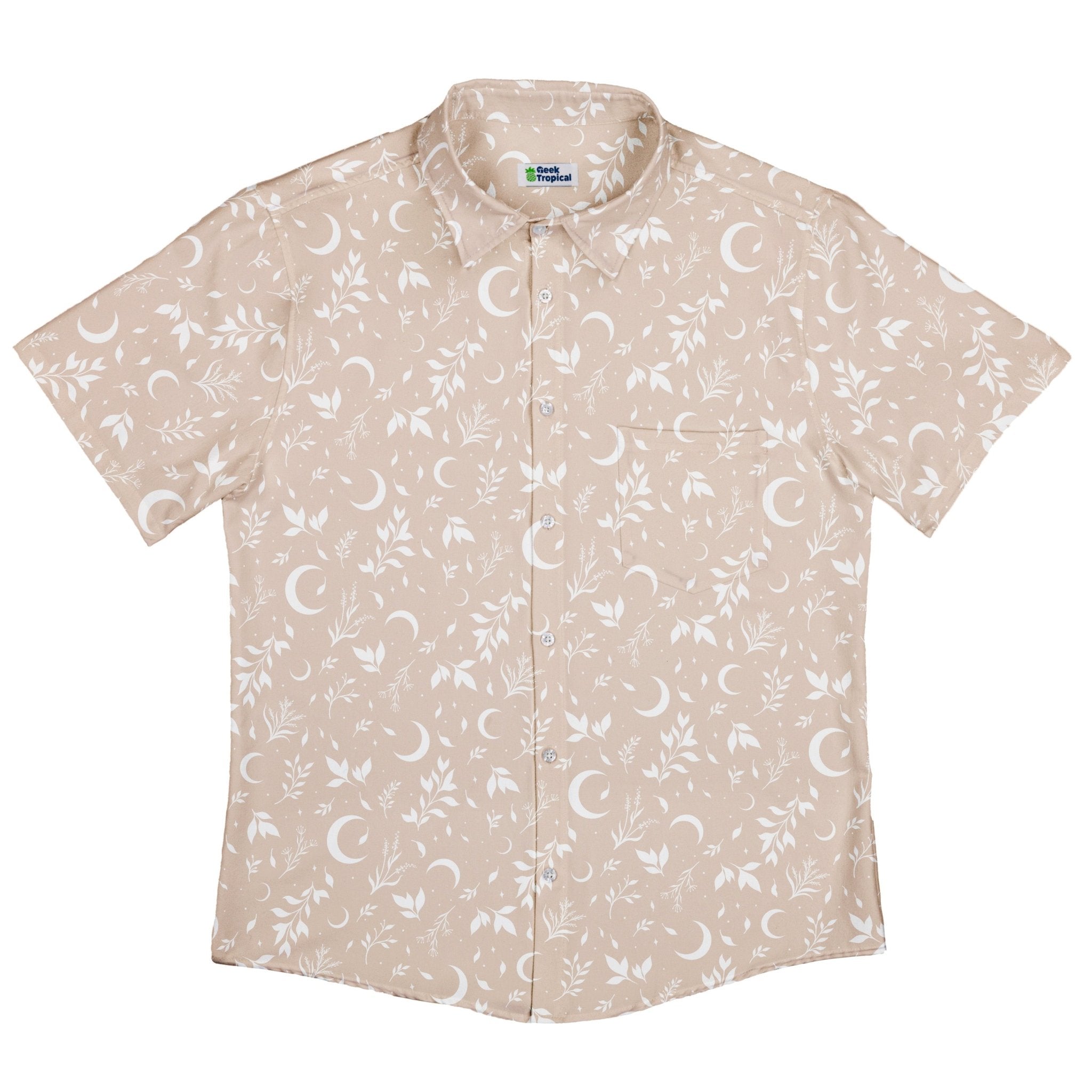 Episodic Crescent Moon Garden Biege Button Up Shirt - XS - Button Down Shirt - No Pocket -