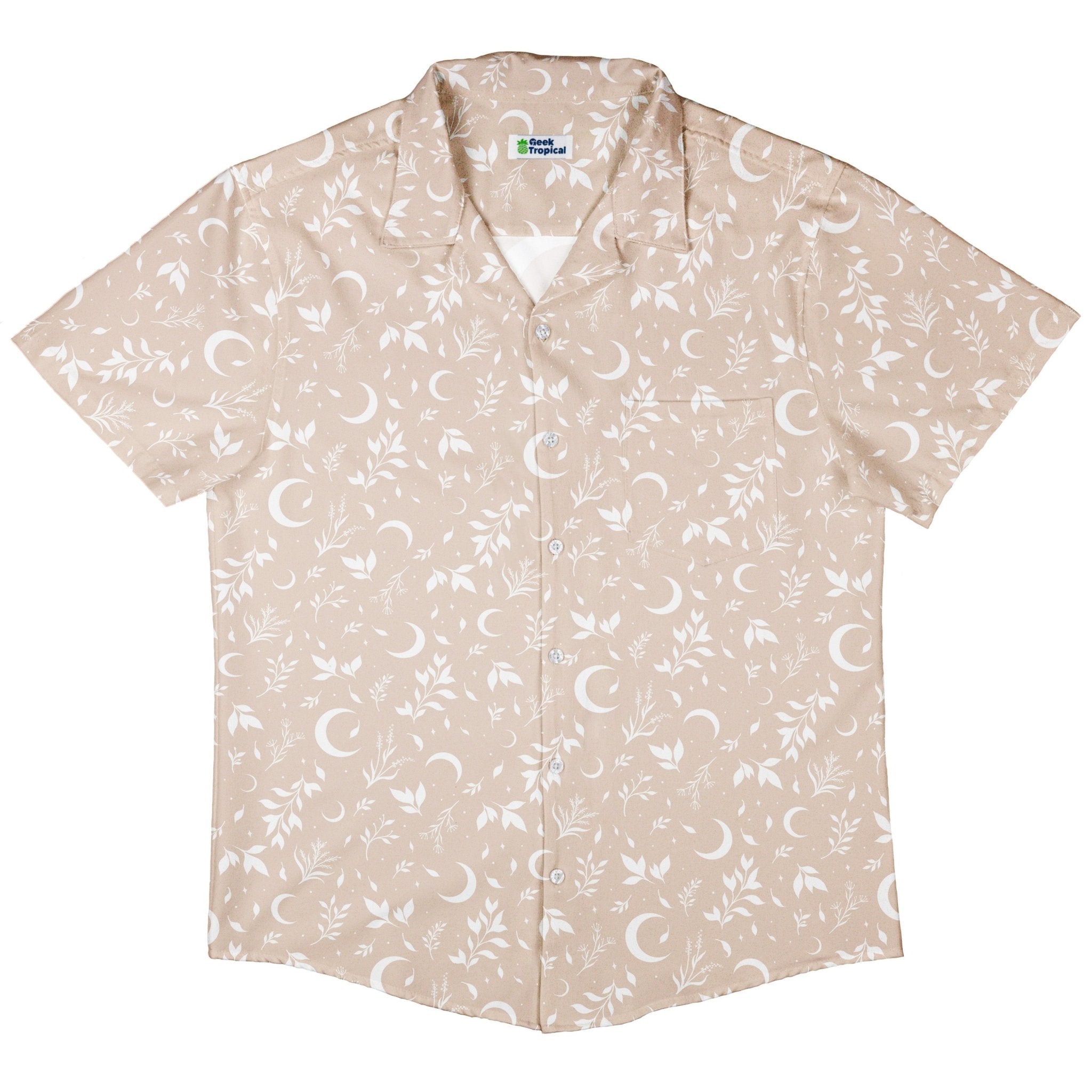 Episodic Crescent Moon Garden Biege Button Up Shirt - XS - Hawaiian Shirt - No Pocket -