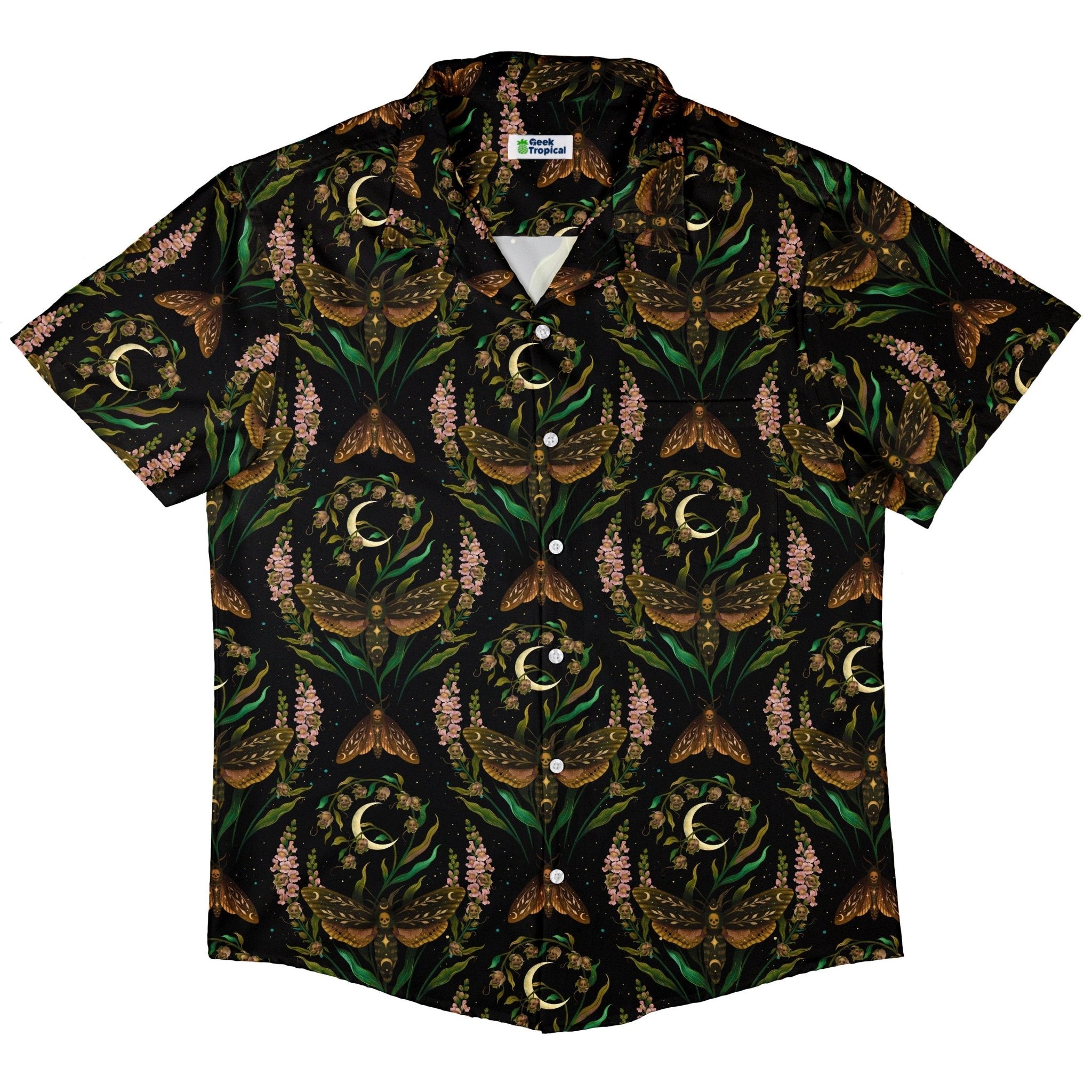 Episodic Death Moth Flow Button Up Shirt - XS - Hawaiian Shirt - No Pocket -