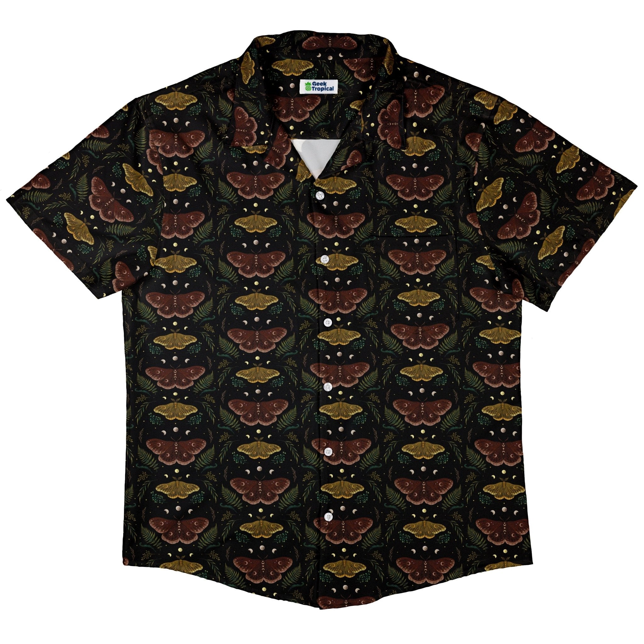 Episodic Moth Fall Button Up Shirt - XS - Hawaiian Shirt - No Pocket -