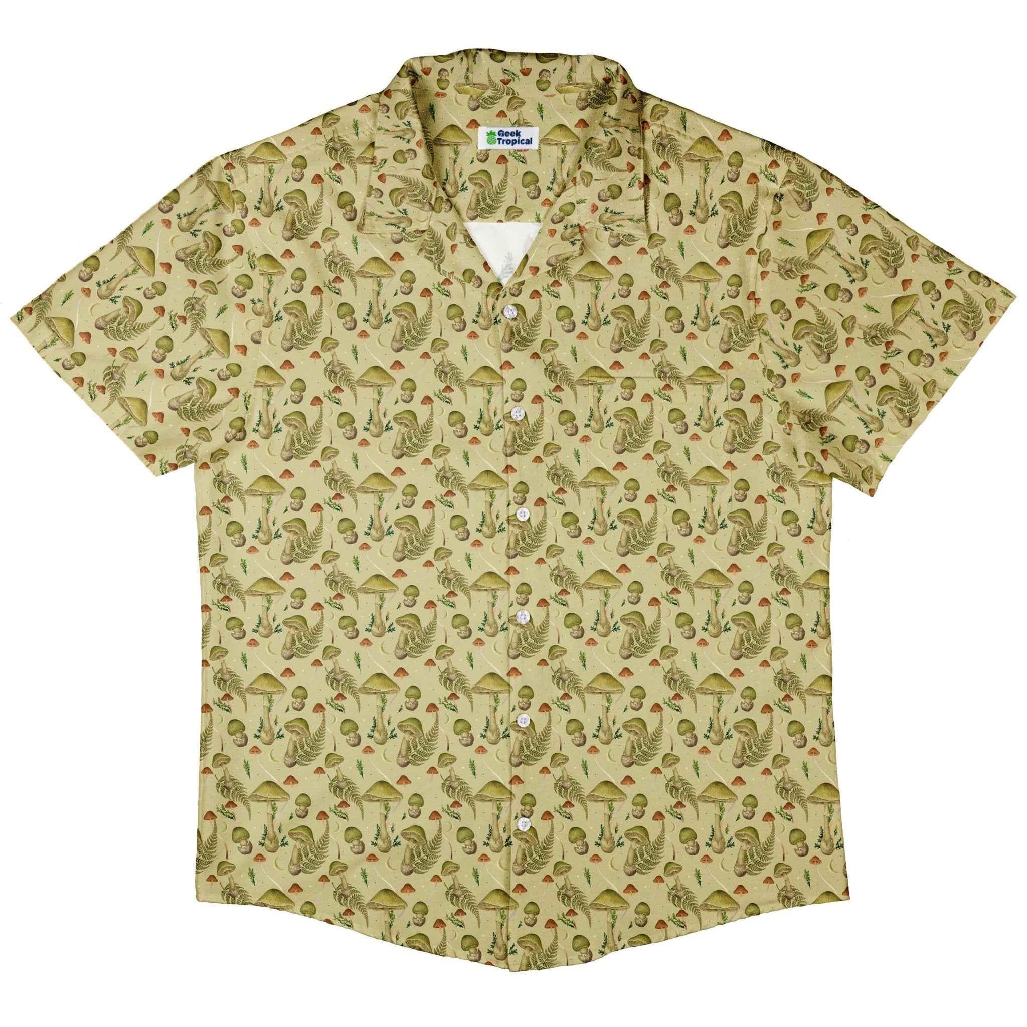 Episodic Mushroom Green Button Up Shirt - XS - Hawaiian Shirt - No Pocket -