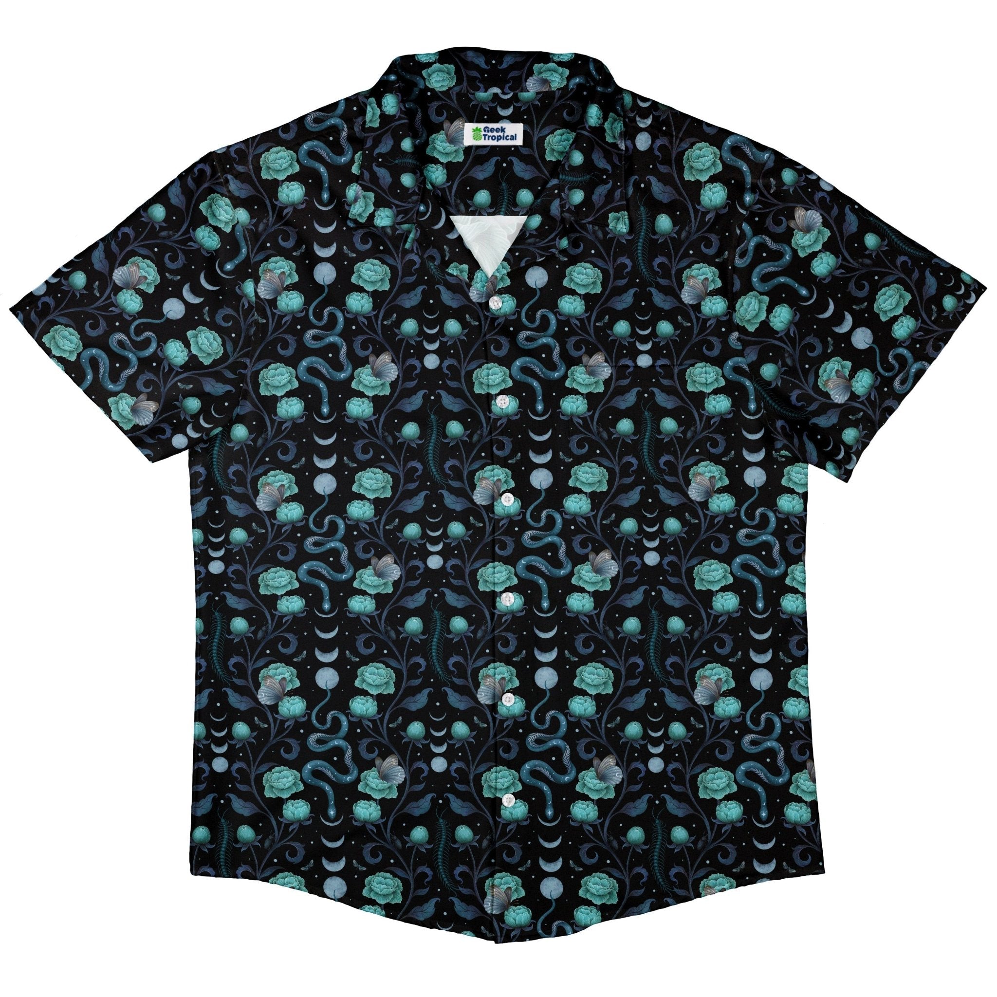 Episodic Serpent Garden Blue Button Up Shirt - XS - Hawaiian Shirt - No Pocket -