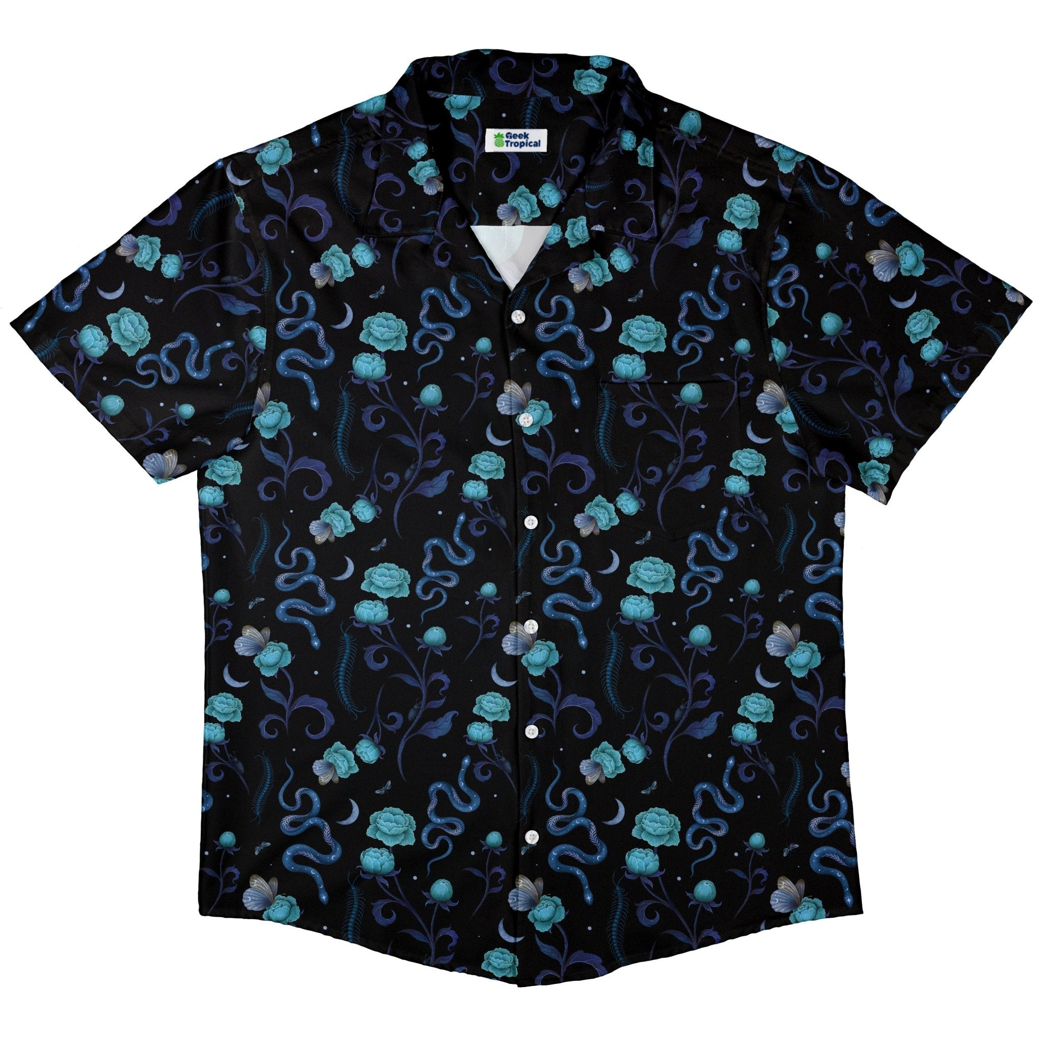 Episodic Serpent Garden Blue Space Button Up Shirt - XS - Hawaiian Shirt - No Pocket -