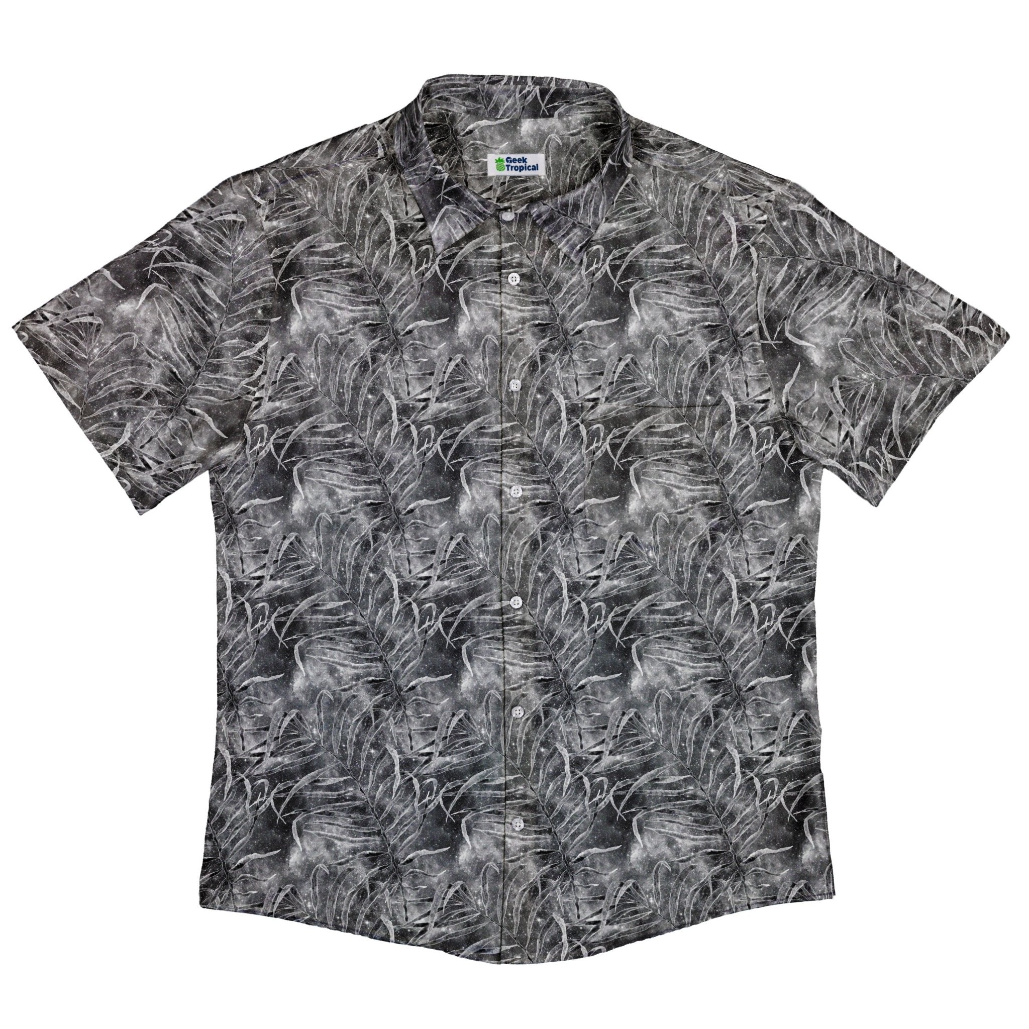 Grey Hawaiian Space Button Up Shirt - adult sizing - outer space & astronaut print - Tropical Hawaiian Patterns