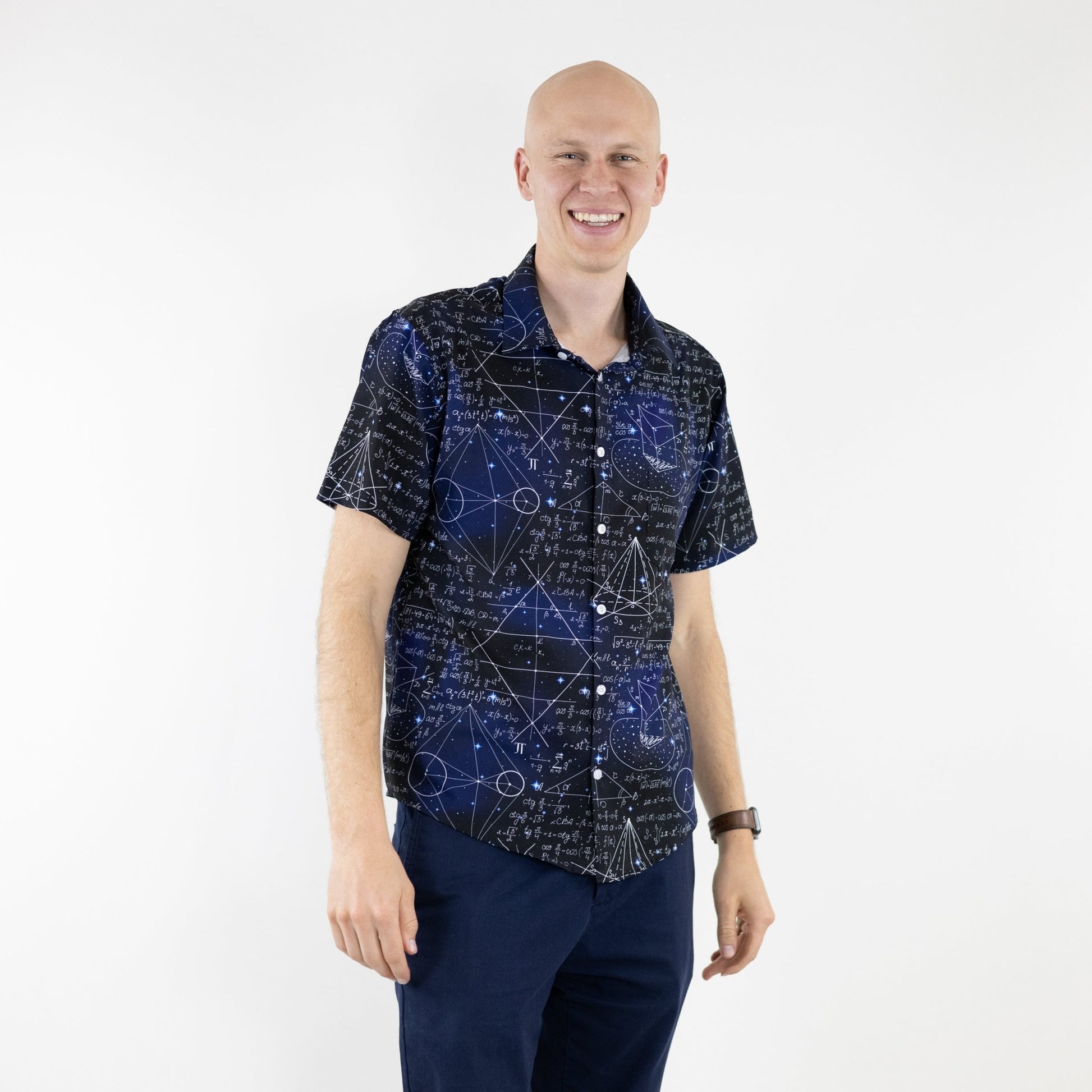 Ready-to-Ship Math And Physics Space Button Up Shirt - adult sizing - mathematics print - Maximalist Patterns