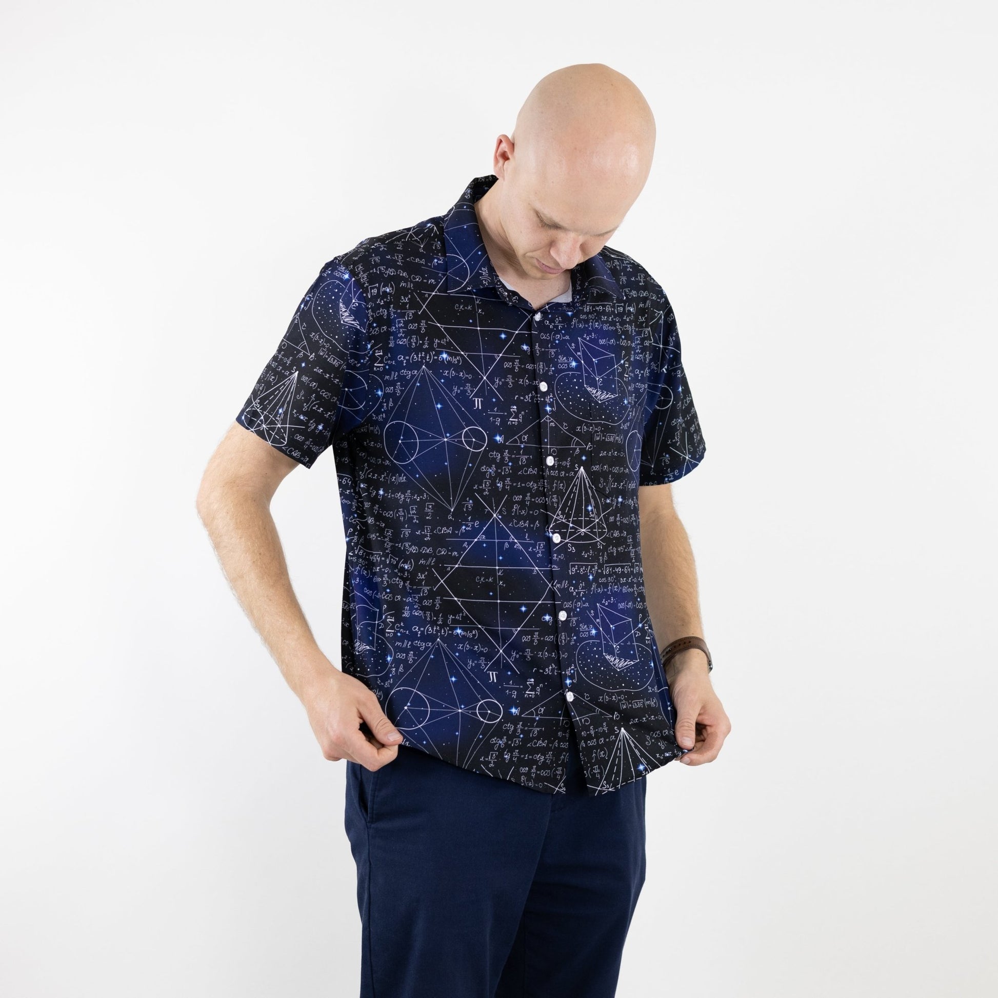 Ready-to-Ship Math And Physics Space Button Up Shirt - adult sizing - mathematics print - Maximalist Patterns