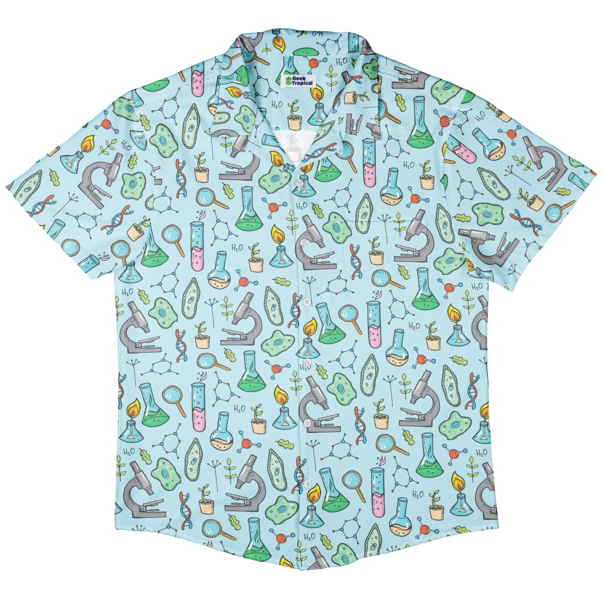 Science Bioengineer Germanation Sky Blue Button Up Shirt - adult sizing - science print -