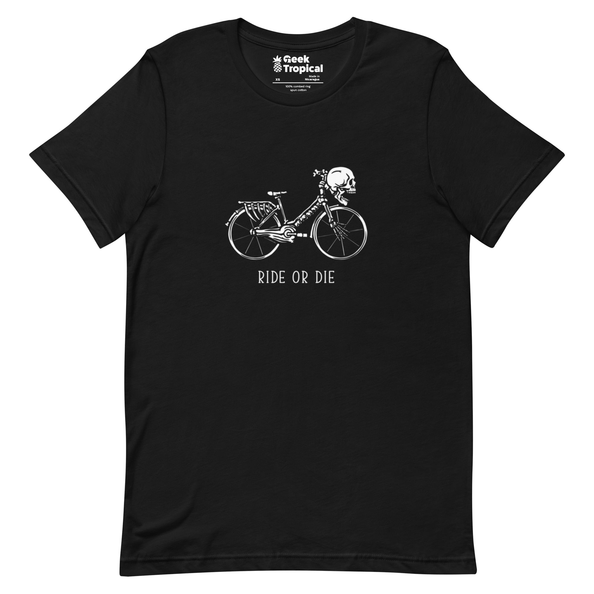 Ride or Die Skeleton Bike T-Shirt Geek Nerd Design by Tobe Fonseca FLOW DESC WRITING Funny Prints