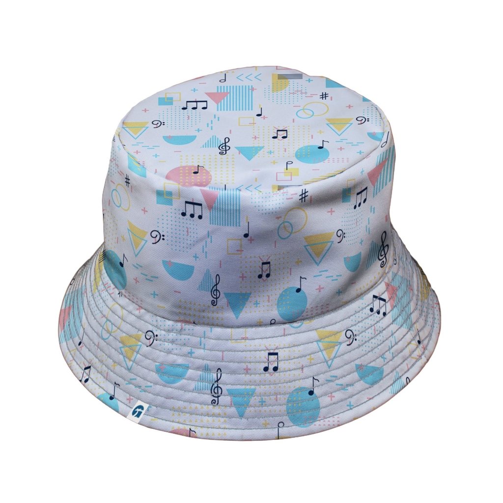 Alphabet Music Memphis Style White Bucket Hat - M - Black Stitching - -
