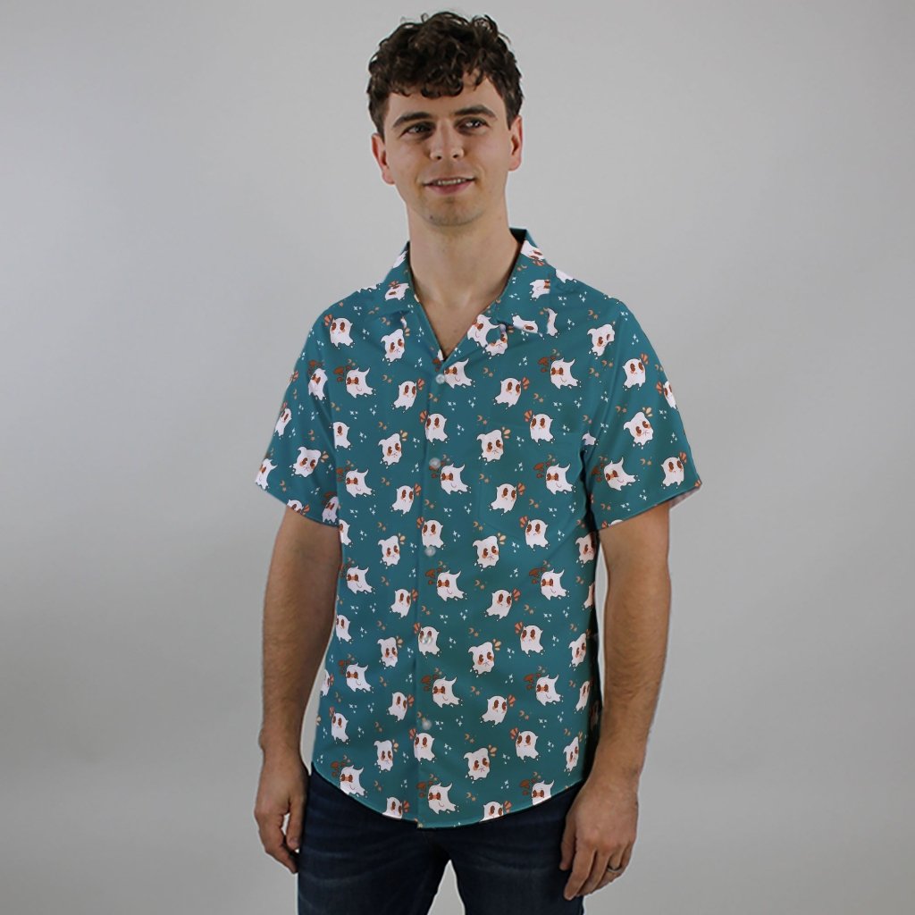 Anxious Ghost Green Button Up Shirt - S - Hawaiian Shirt - No Pocket -