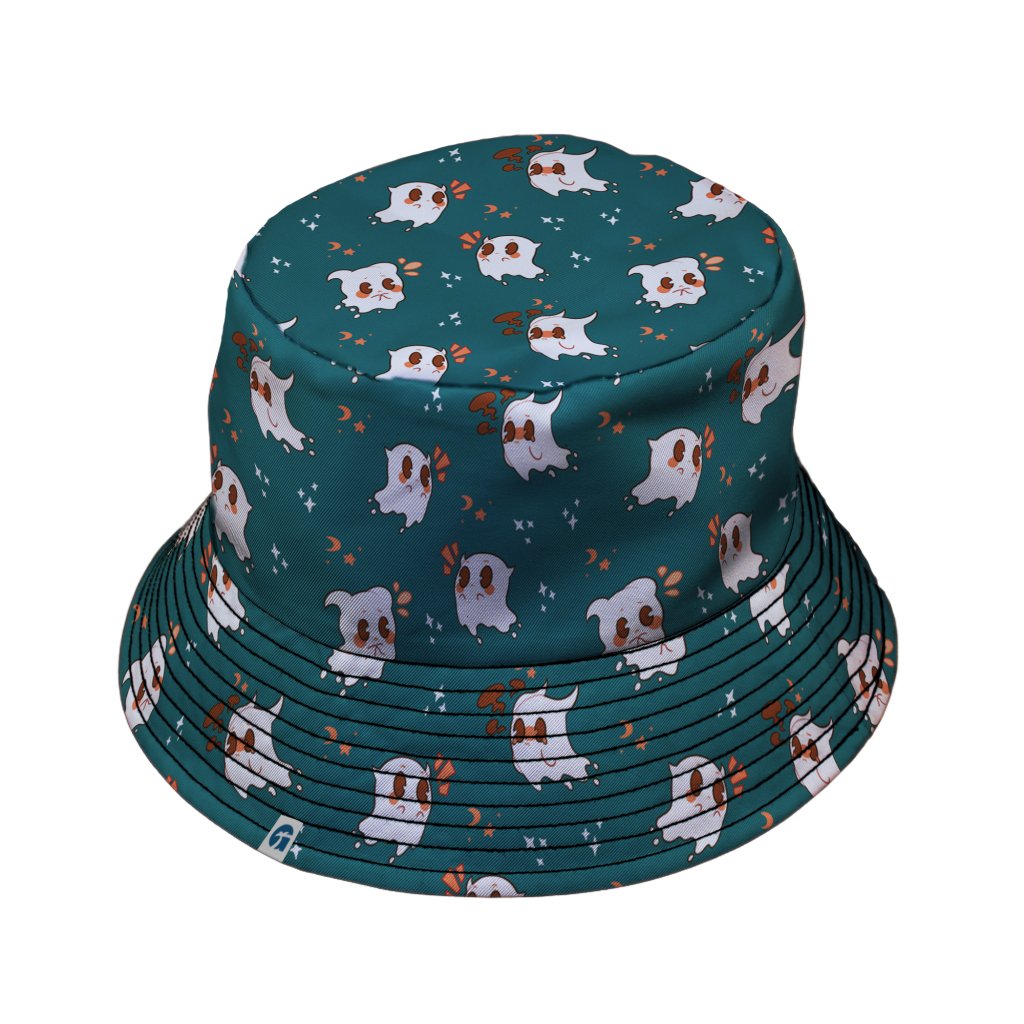 Anxious Ghosts Green Bucket Hat - M - Black Stitching - -
